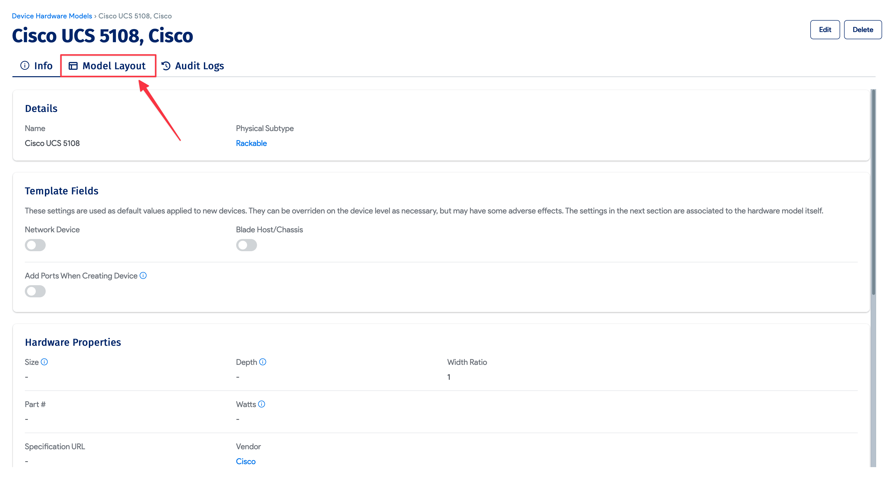Model layout edit button