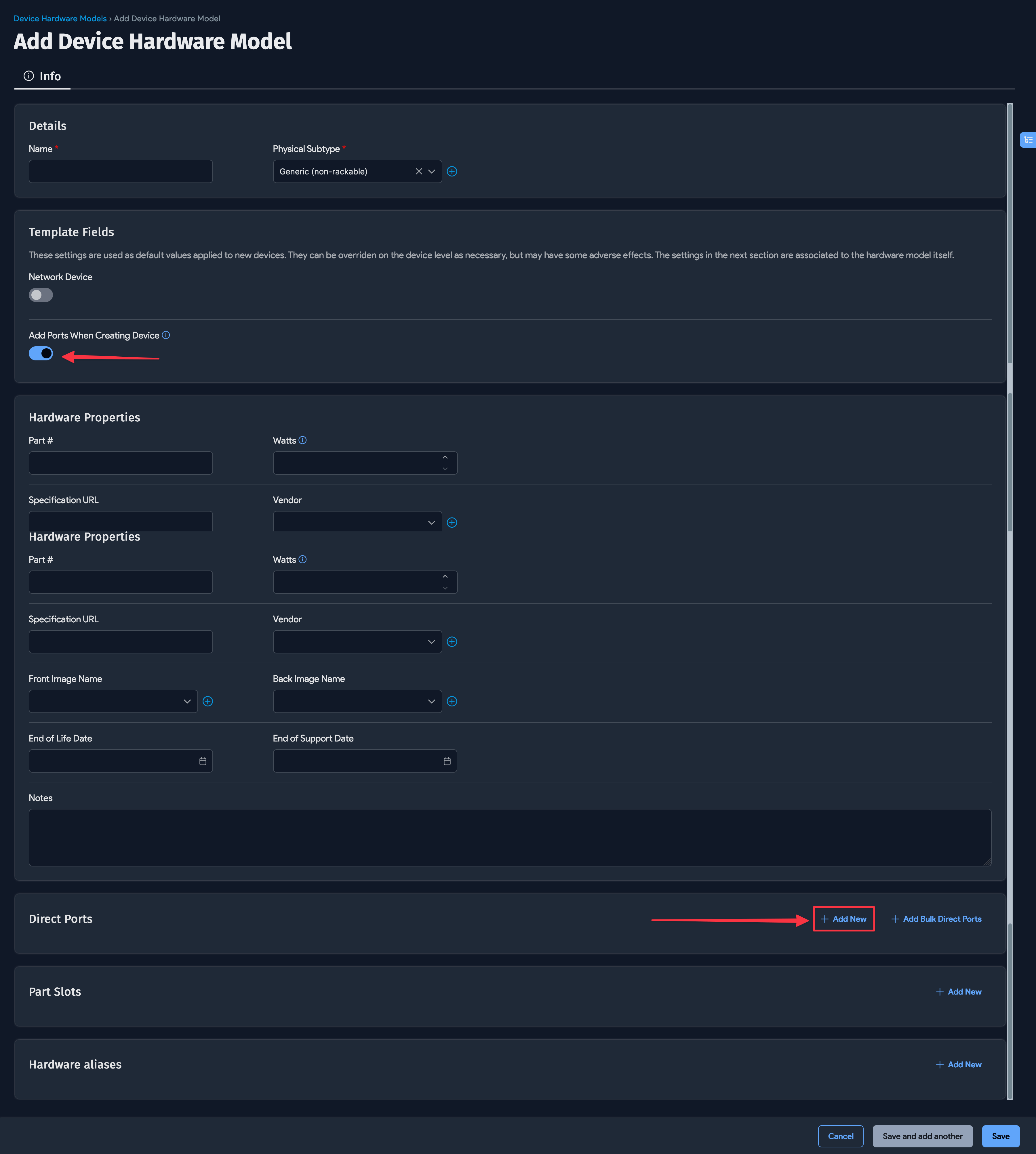 Define ports on Device hardware model
