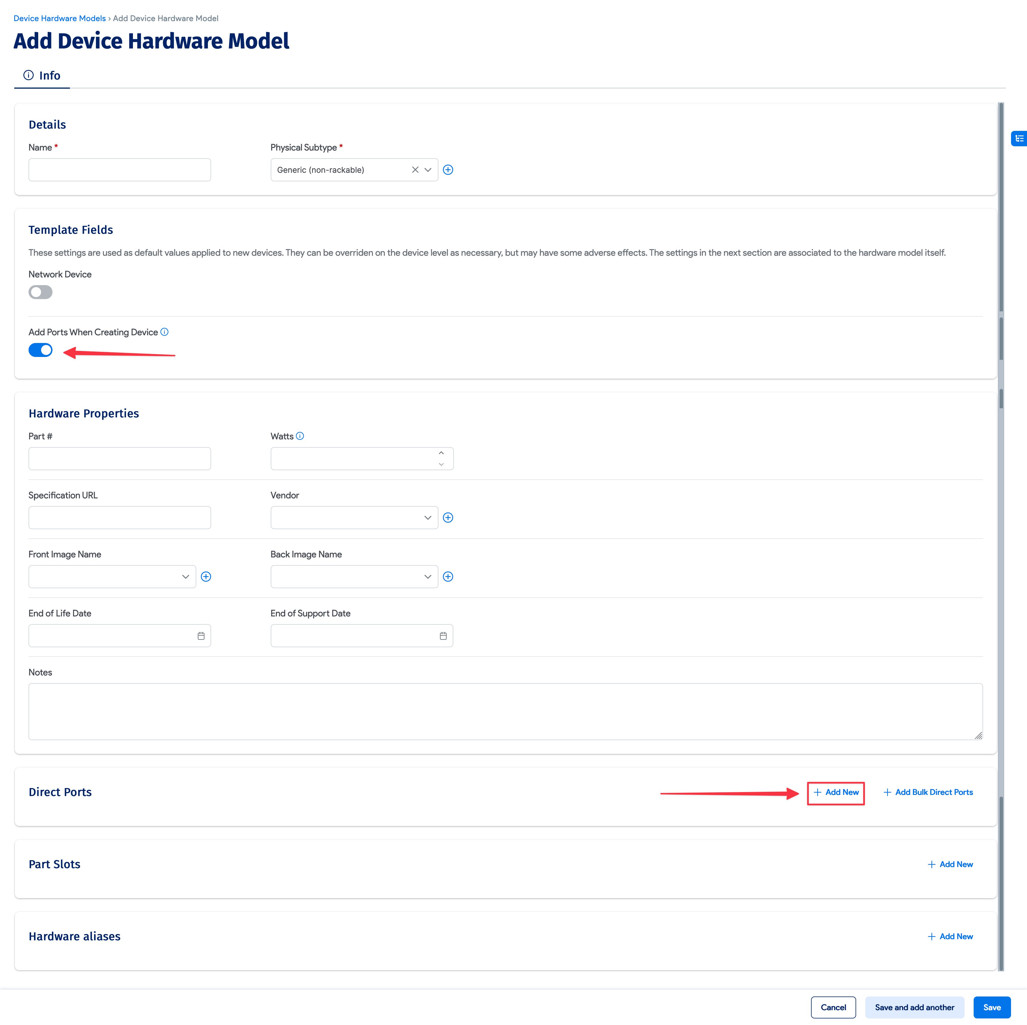 Define ports on Device hardware model