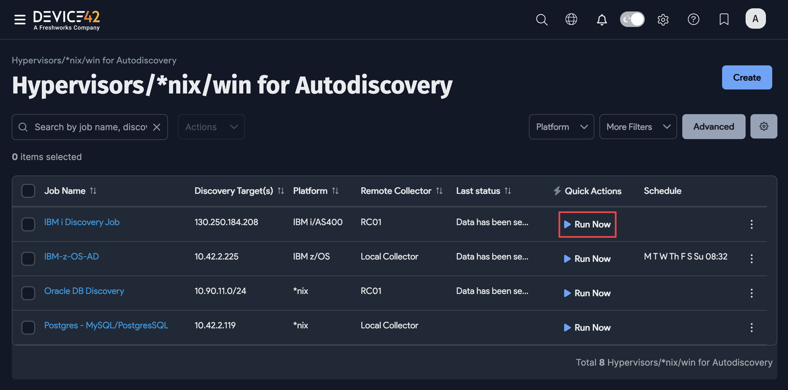 Run Now button on list page