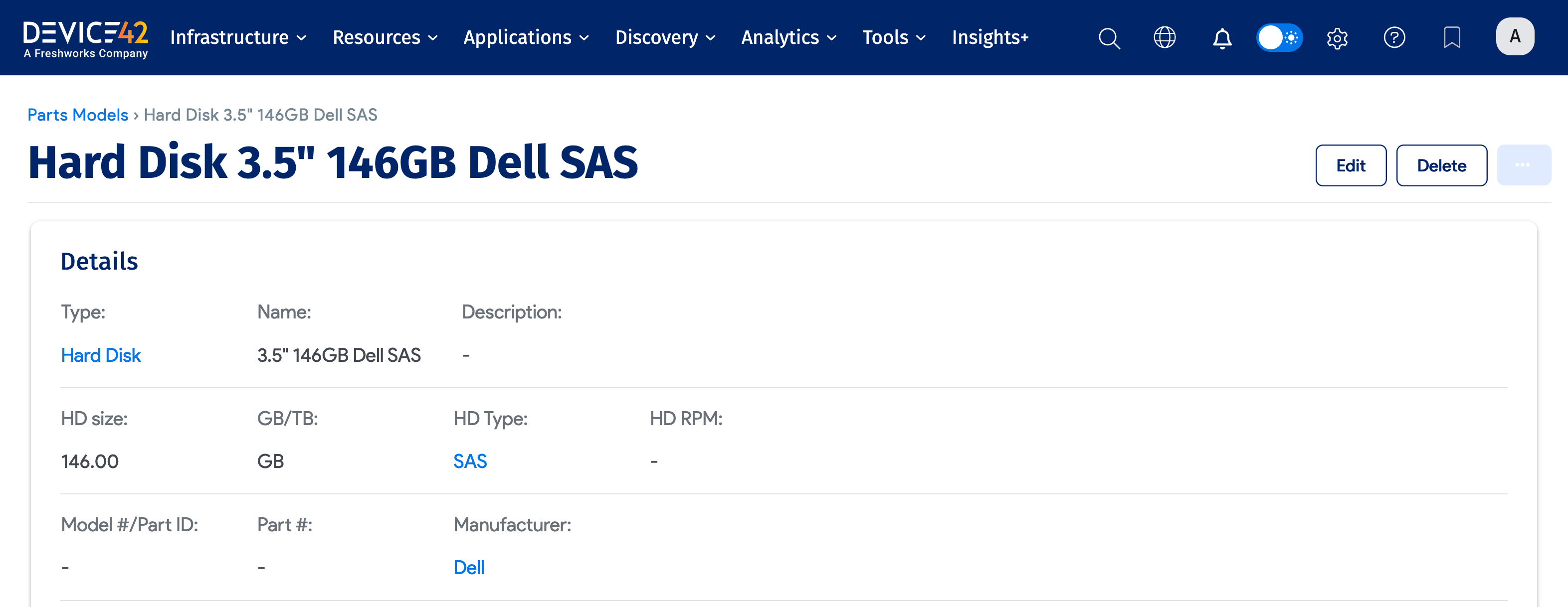 HDD part model detail view