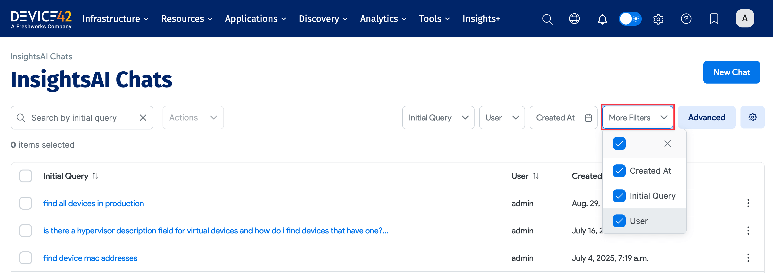 List page filter options