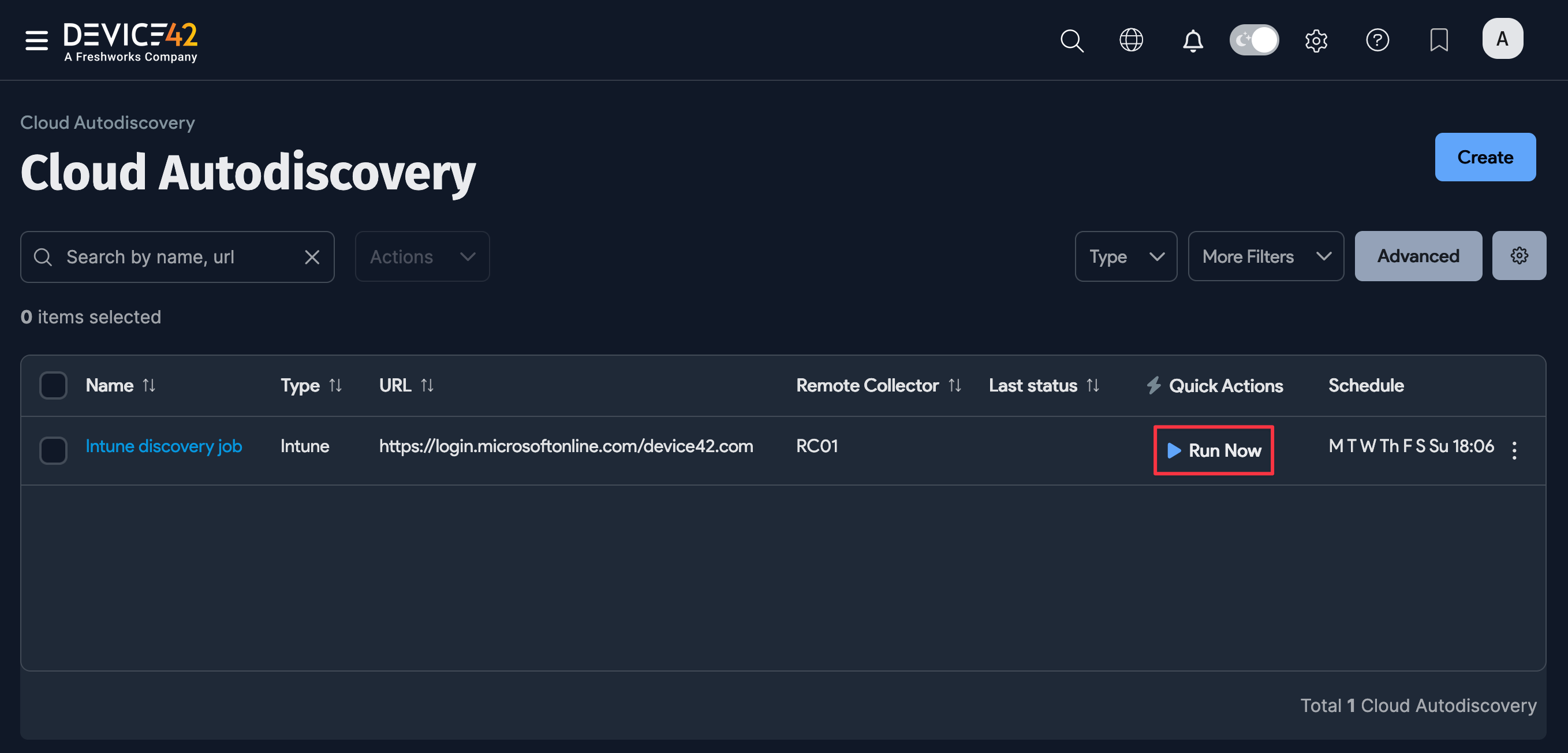 Run Now button on list page