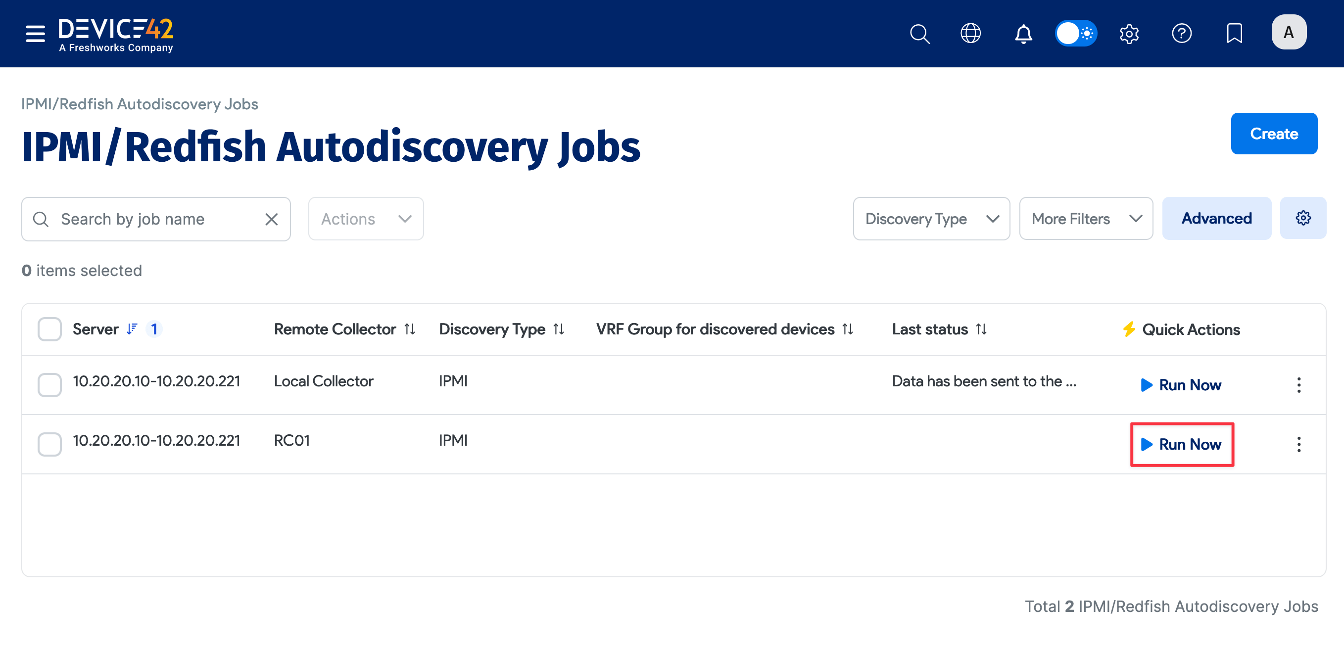 Run Now from the list page