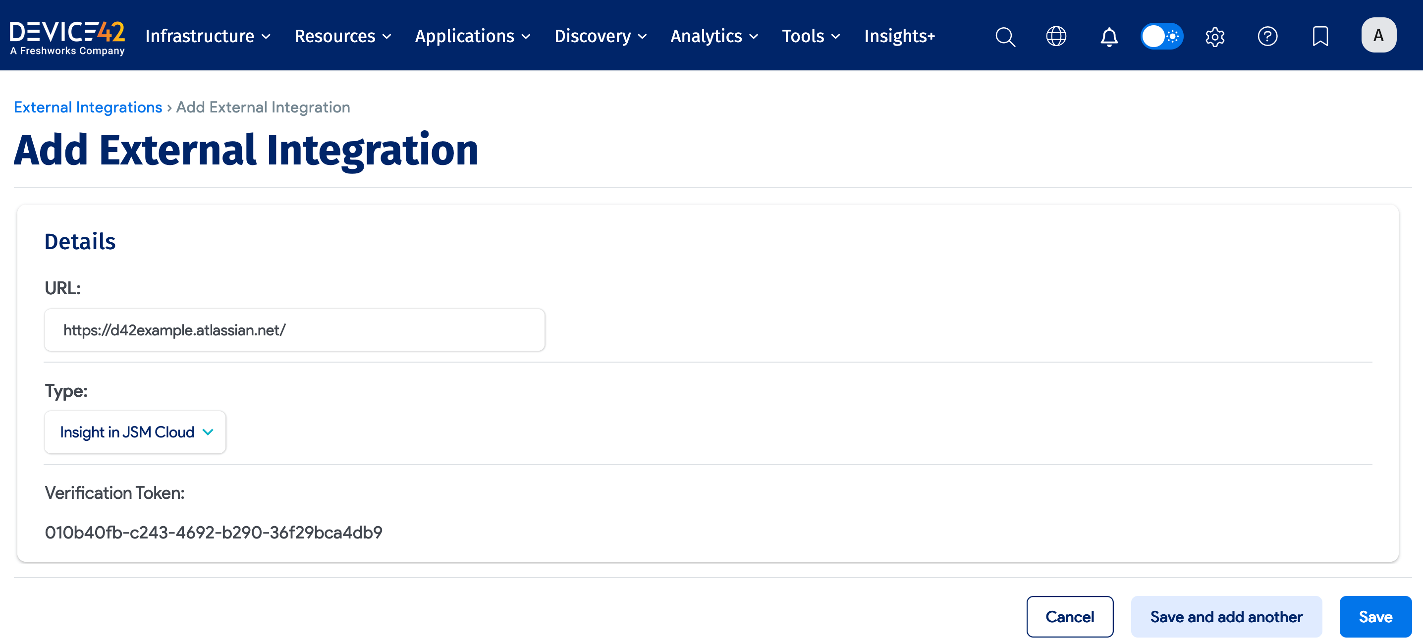 Add external integration form