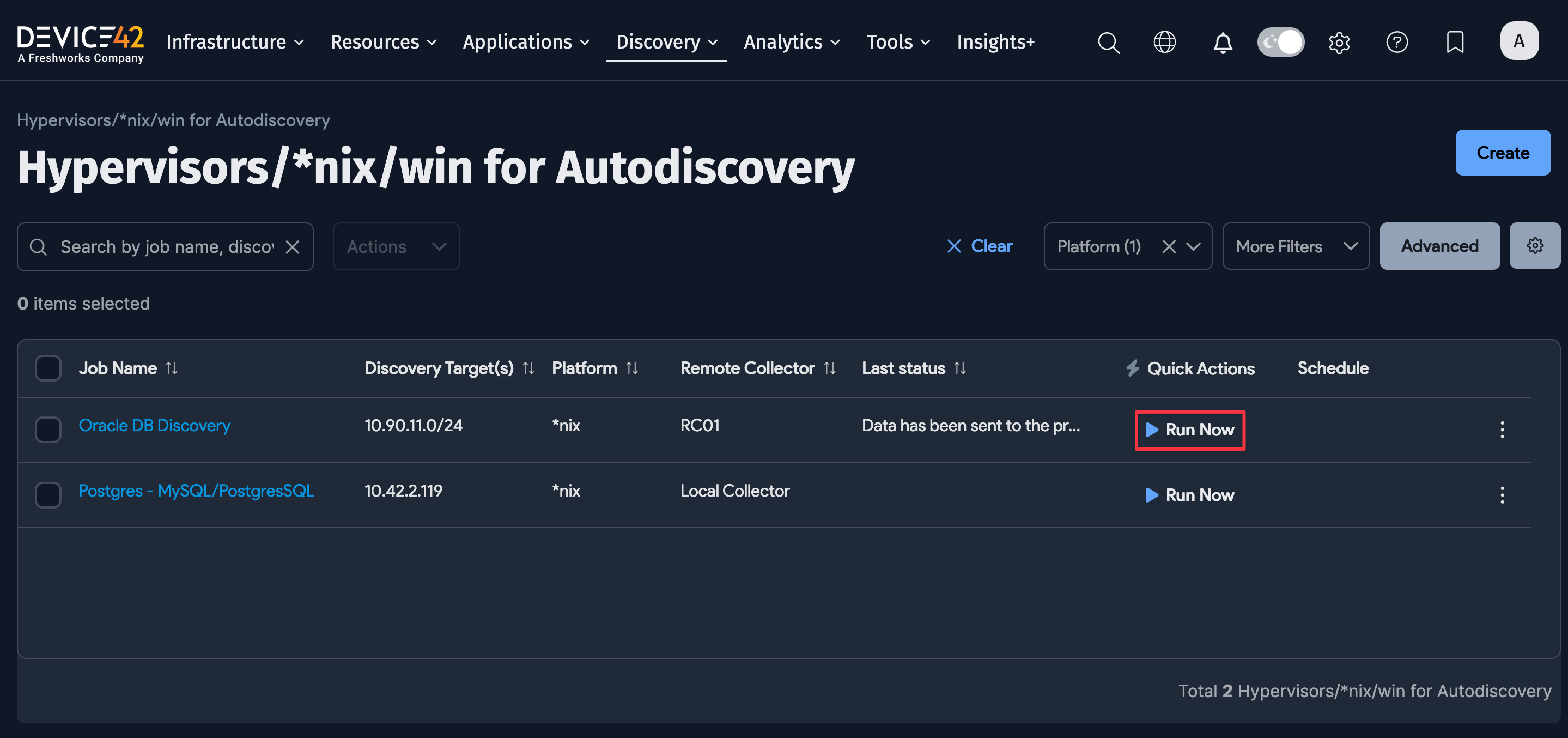 Run job from the list page