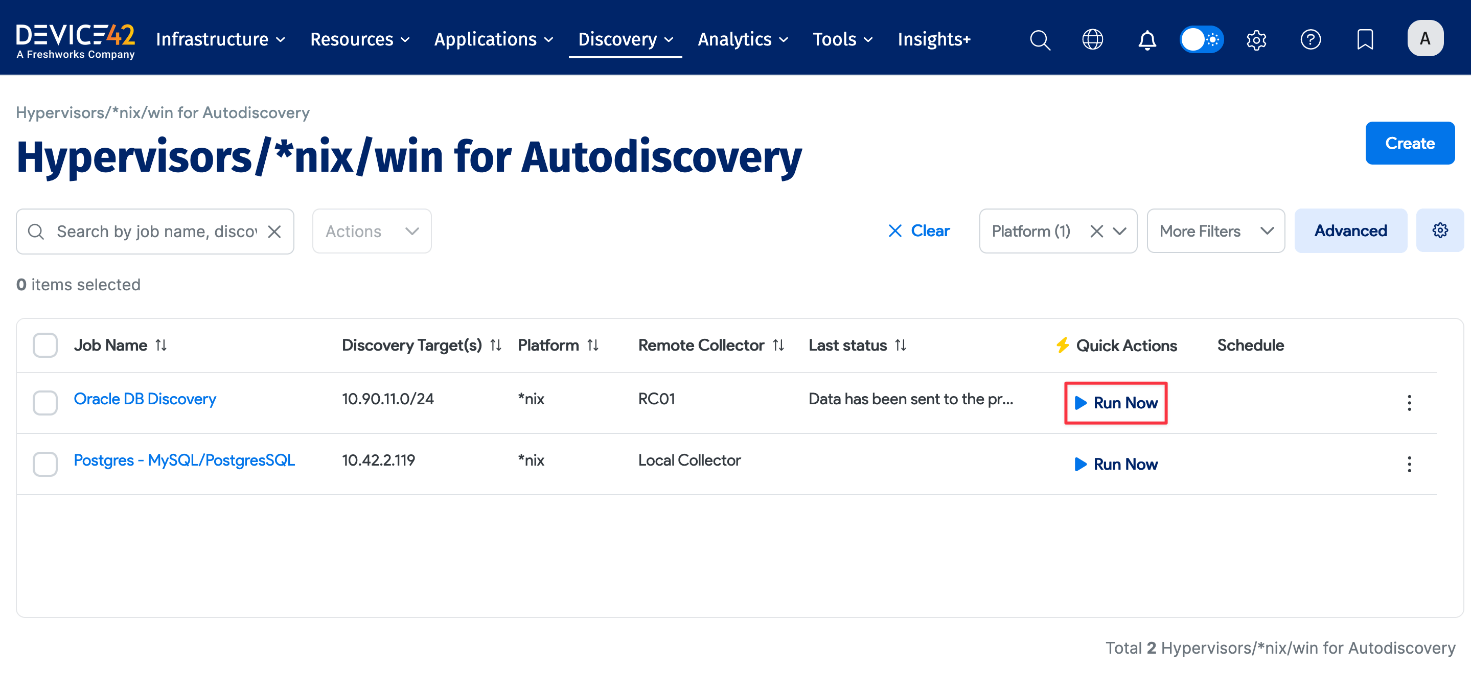 Run job from the list page
