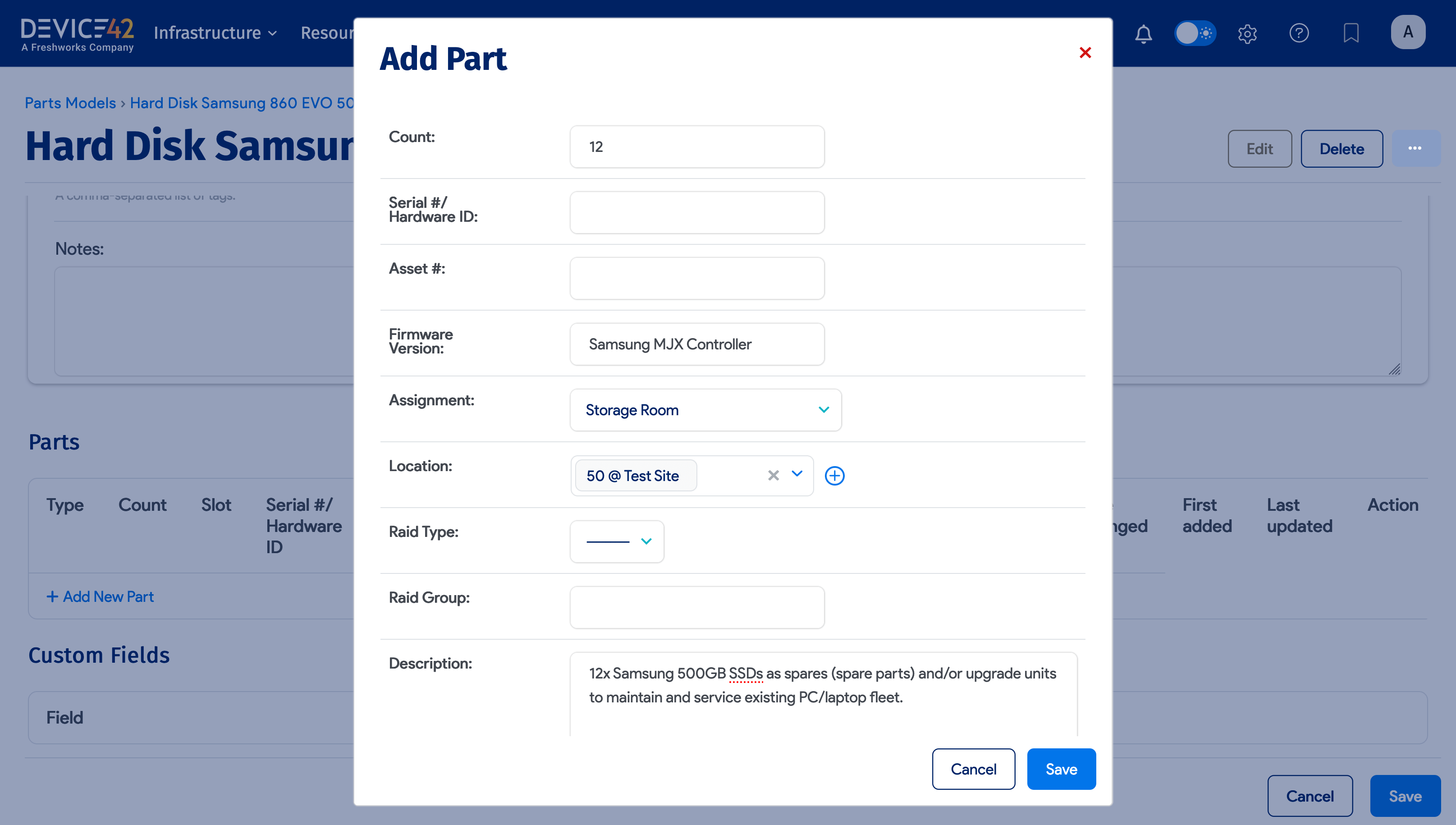 Add Part dialog window