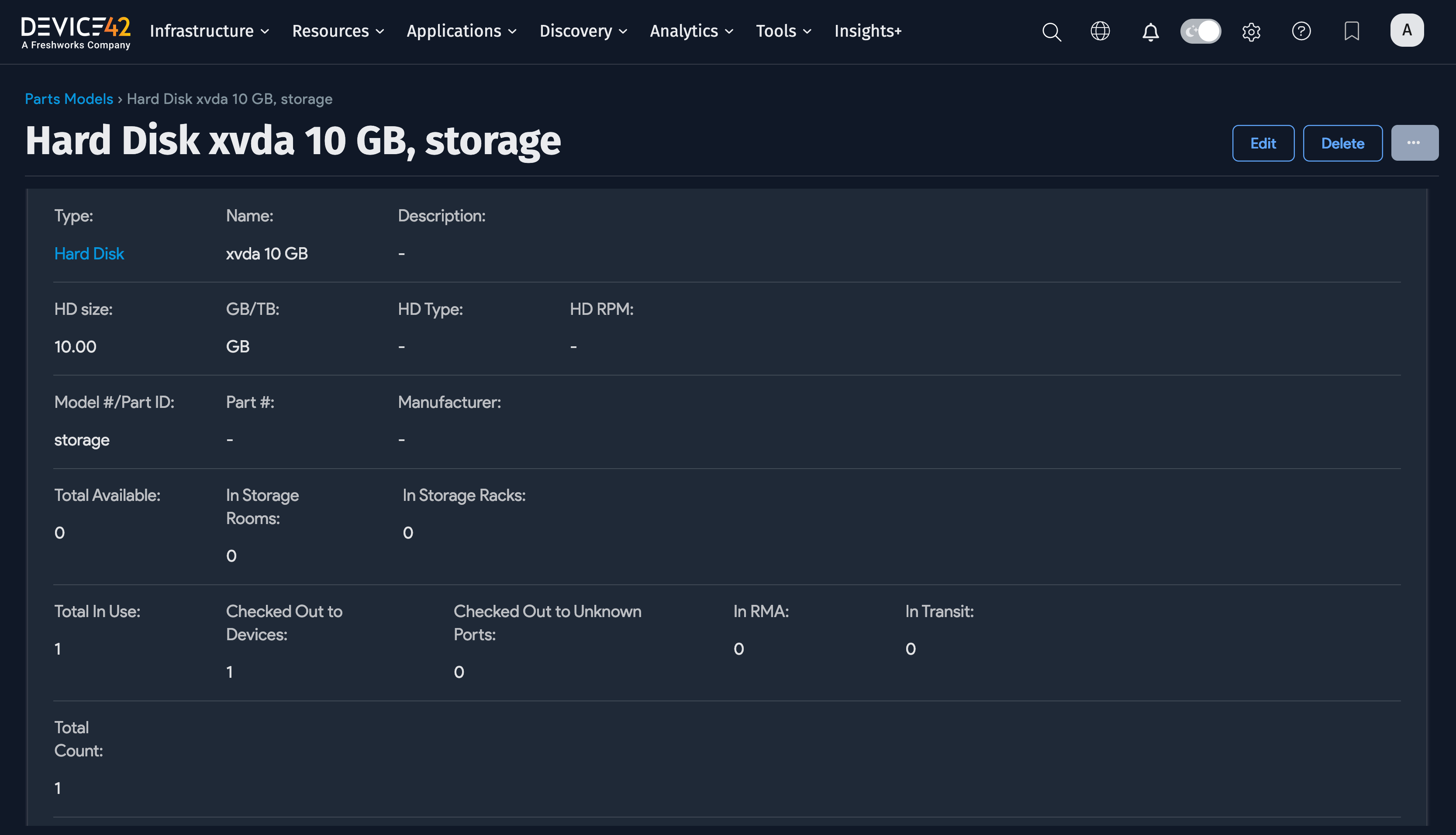 View Parts Model detail page