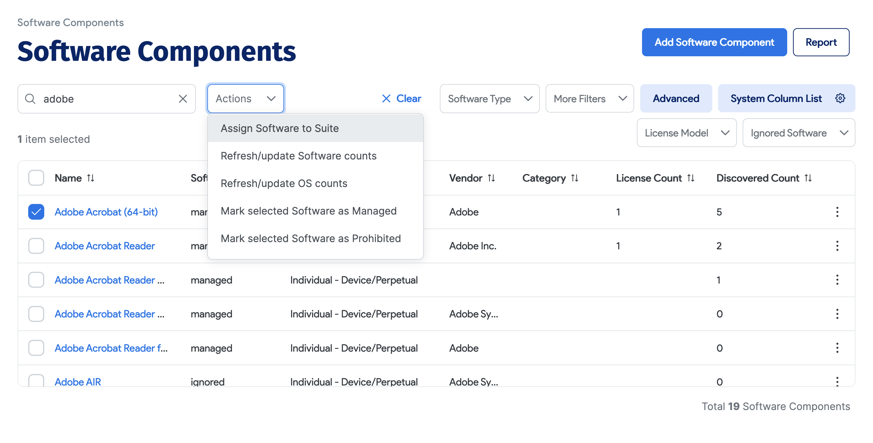 Assign software to suite