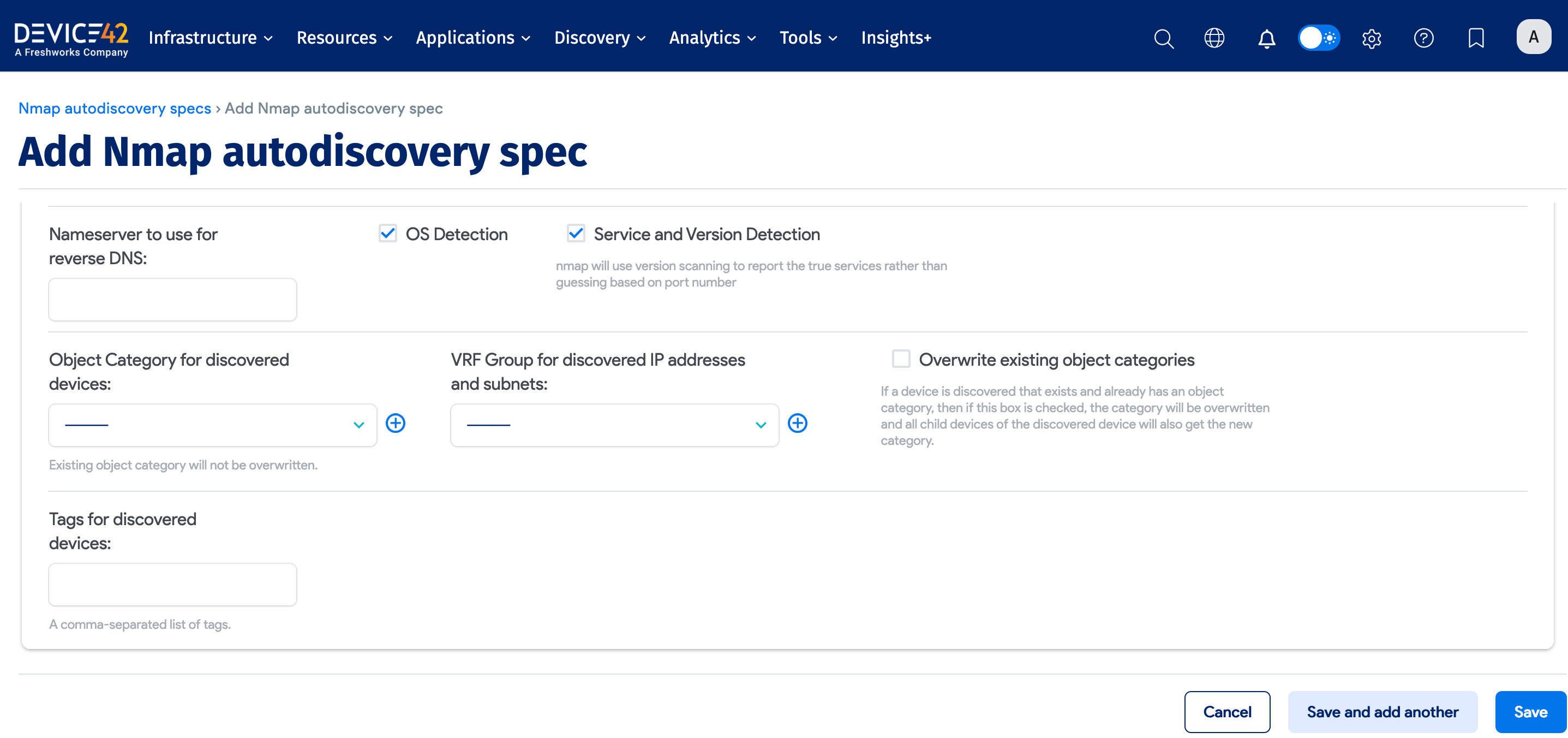 Nmap job additional fields