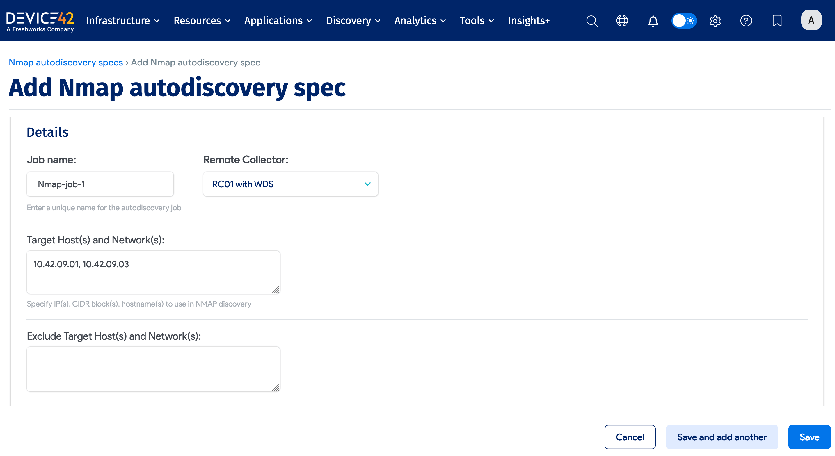 Nmap job required fields