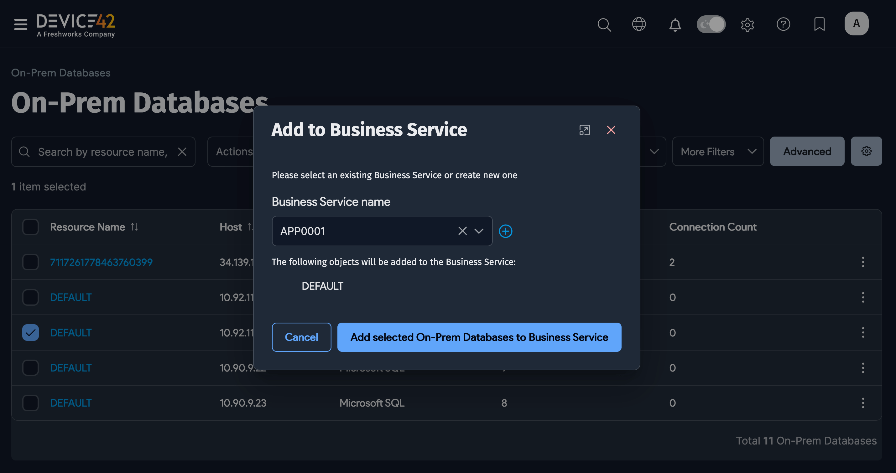 Add to business application dropdown