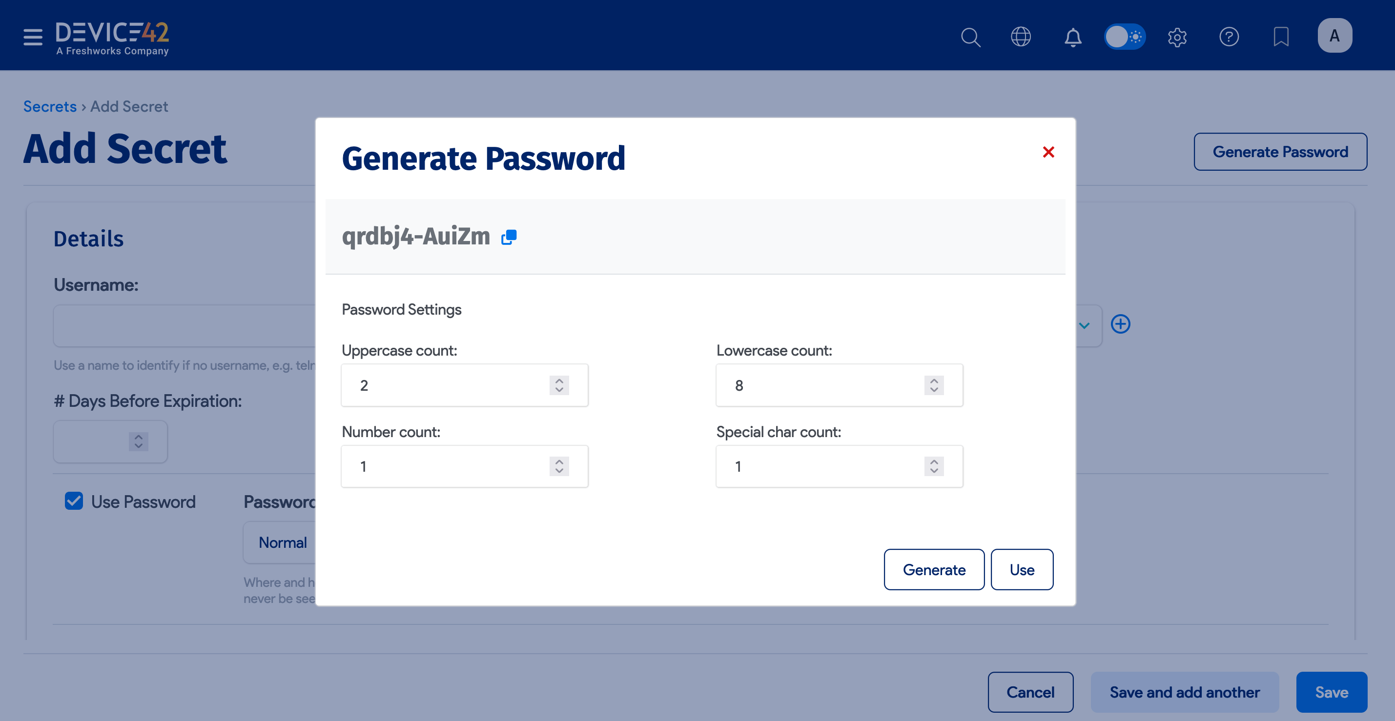 Generate Password window