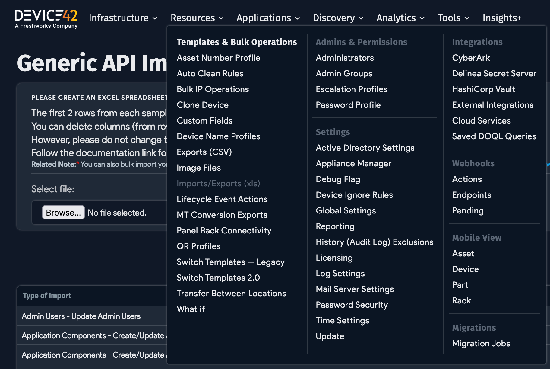 Patching Switch Ports - Download Import File Menu