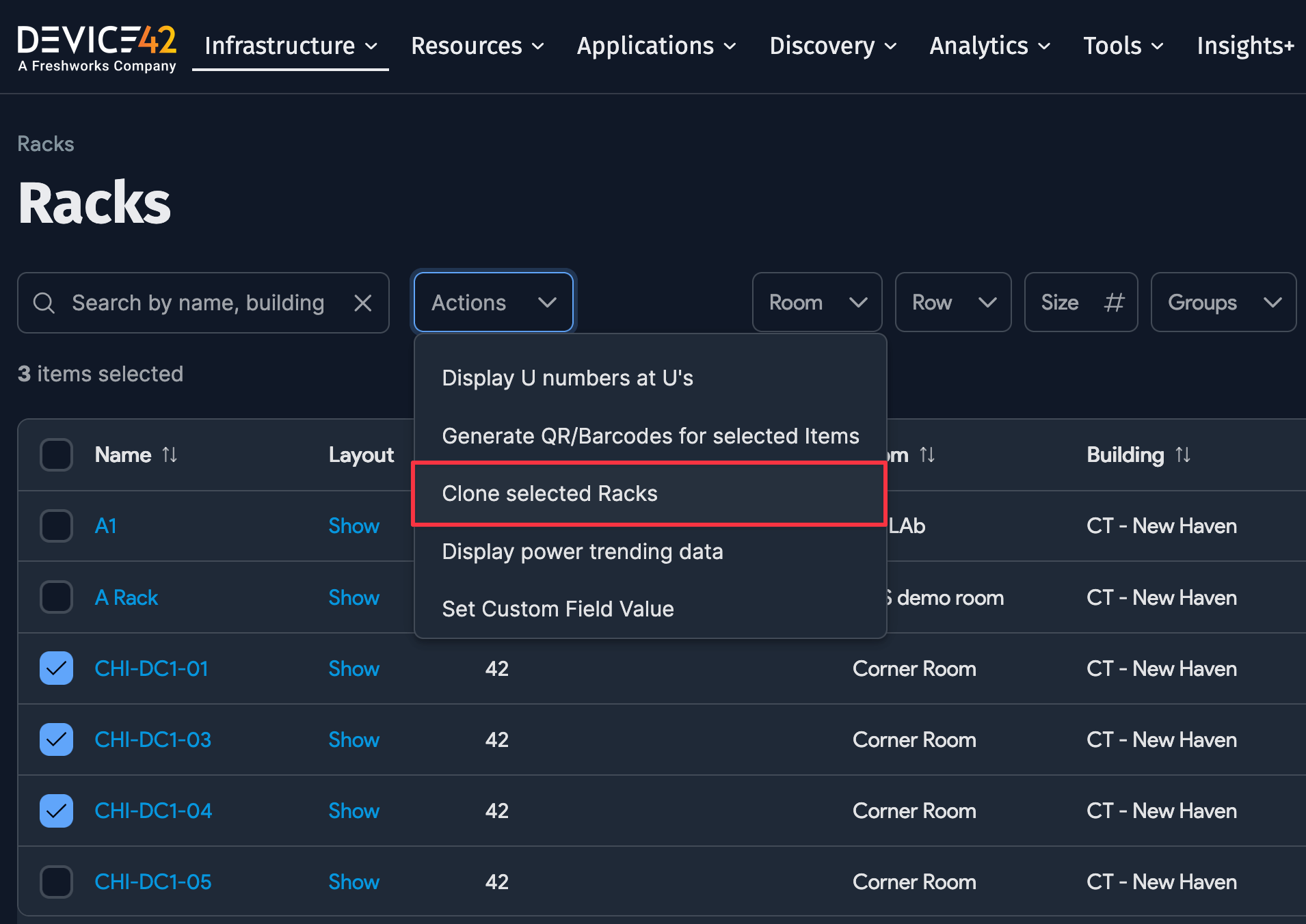 Clone option in Actions menu
