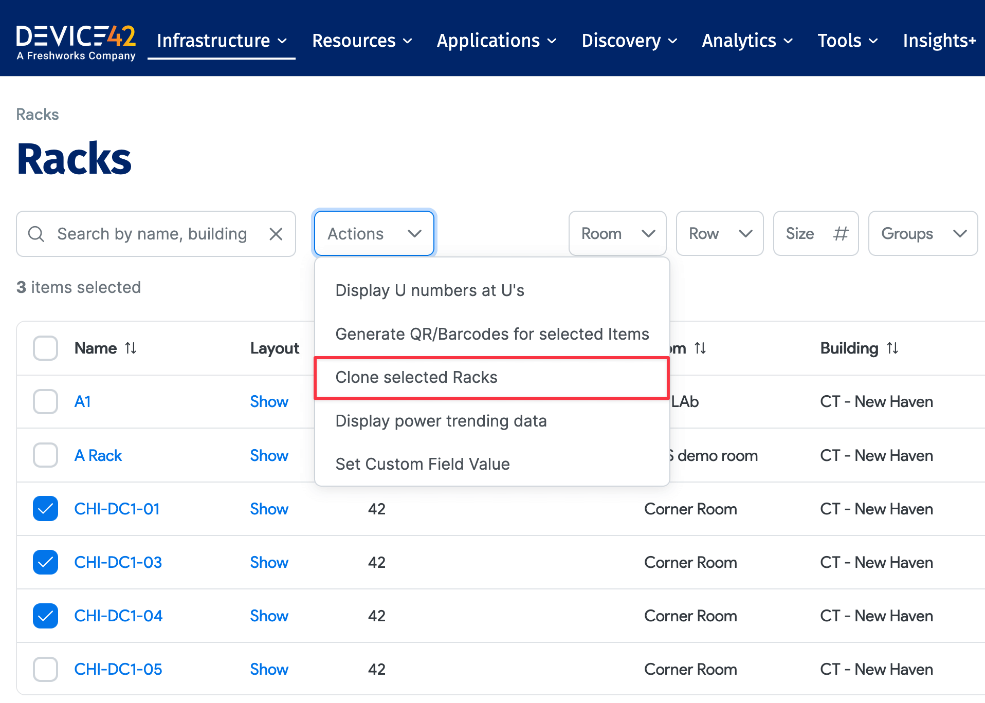 Clone option in Actions menu