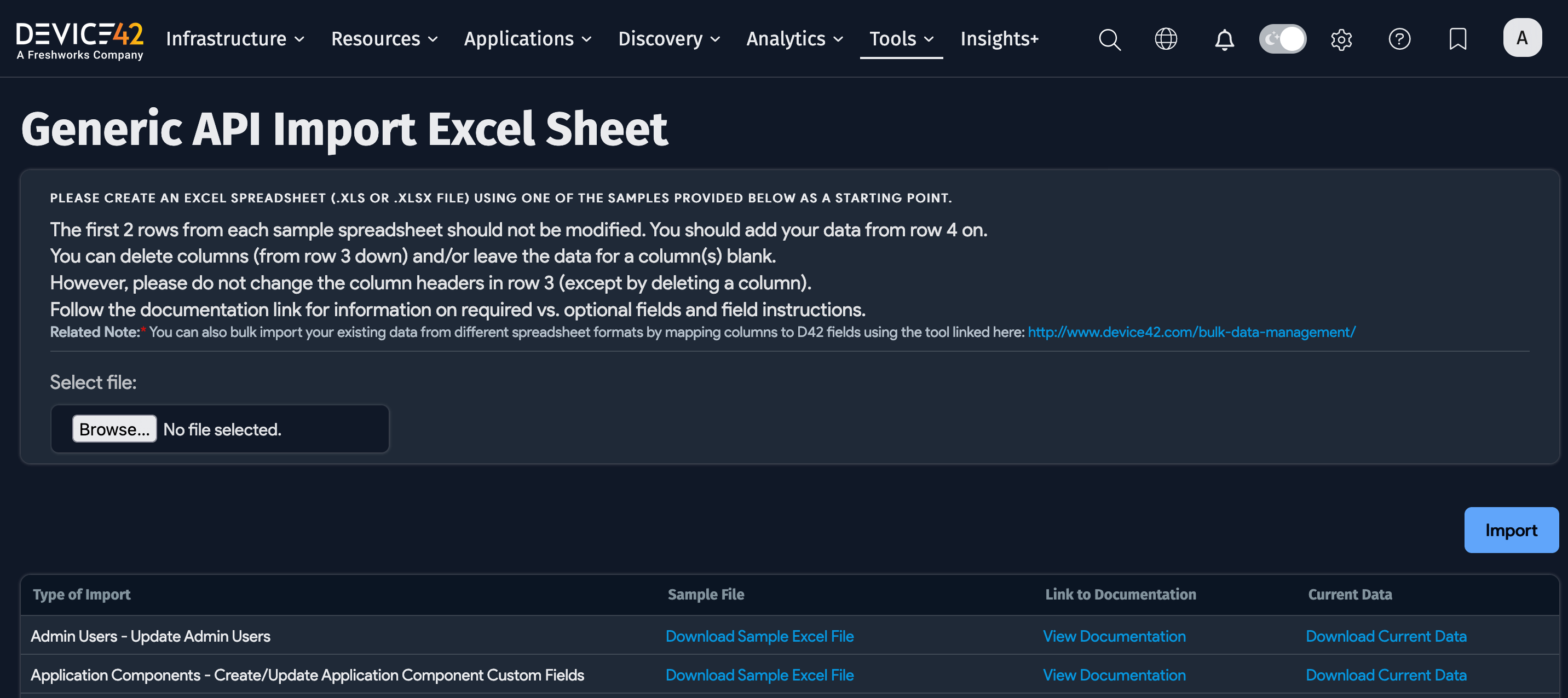 Import/Export options for racks