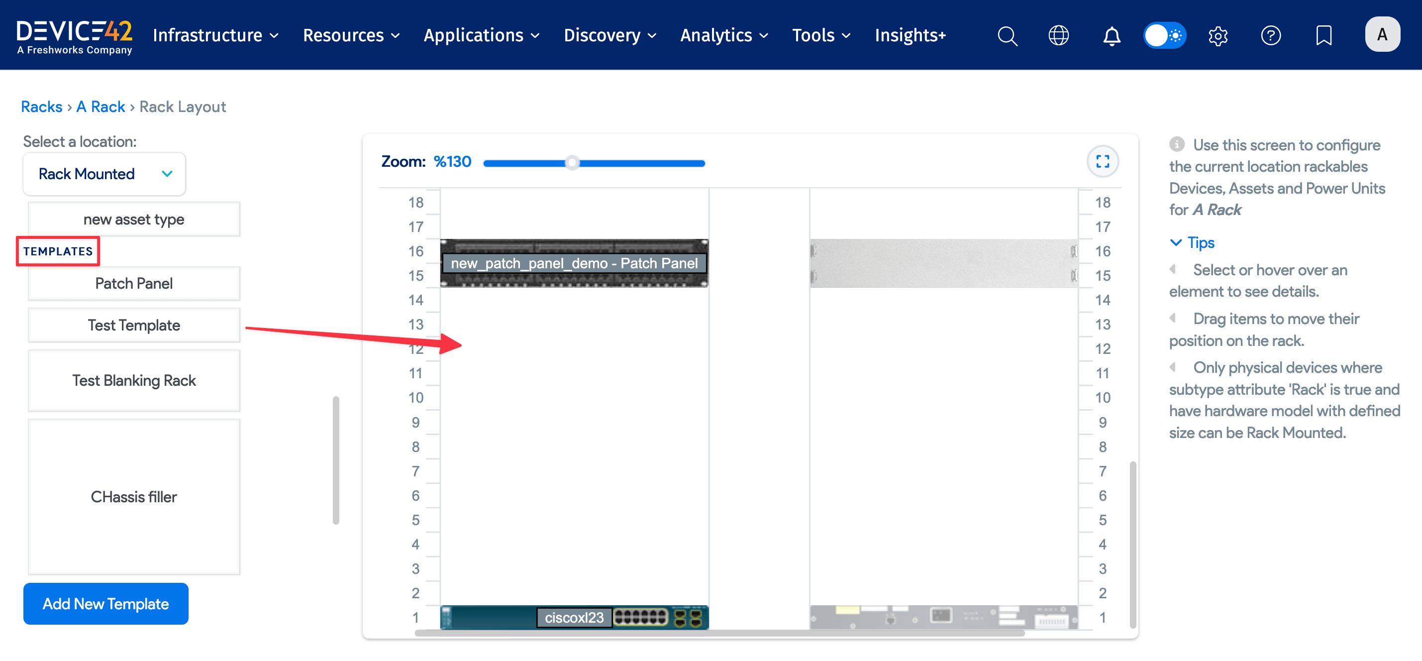 Add new asset template from the rack layout