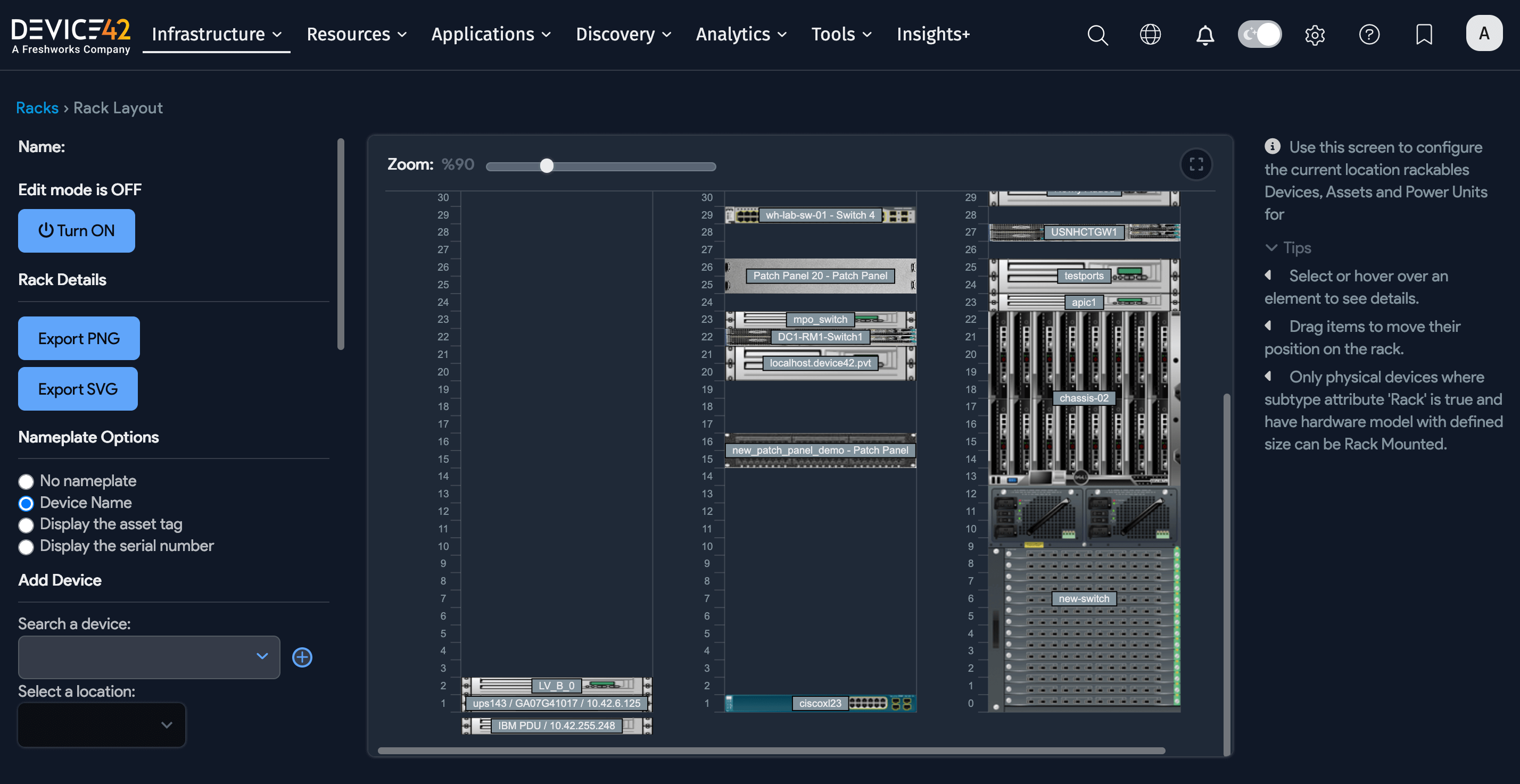 Layout view with multiple rack fronts