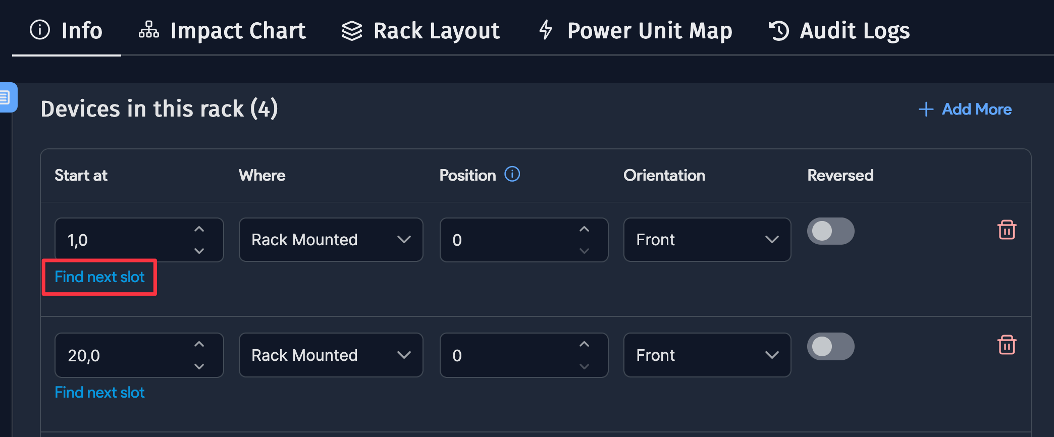 Rack devices fields