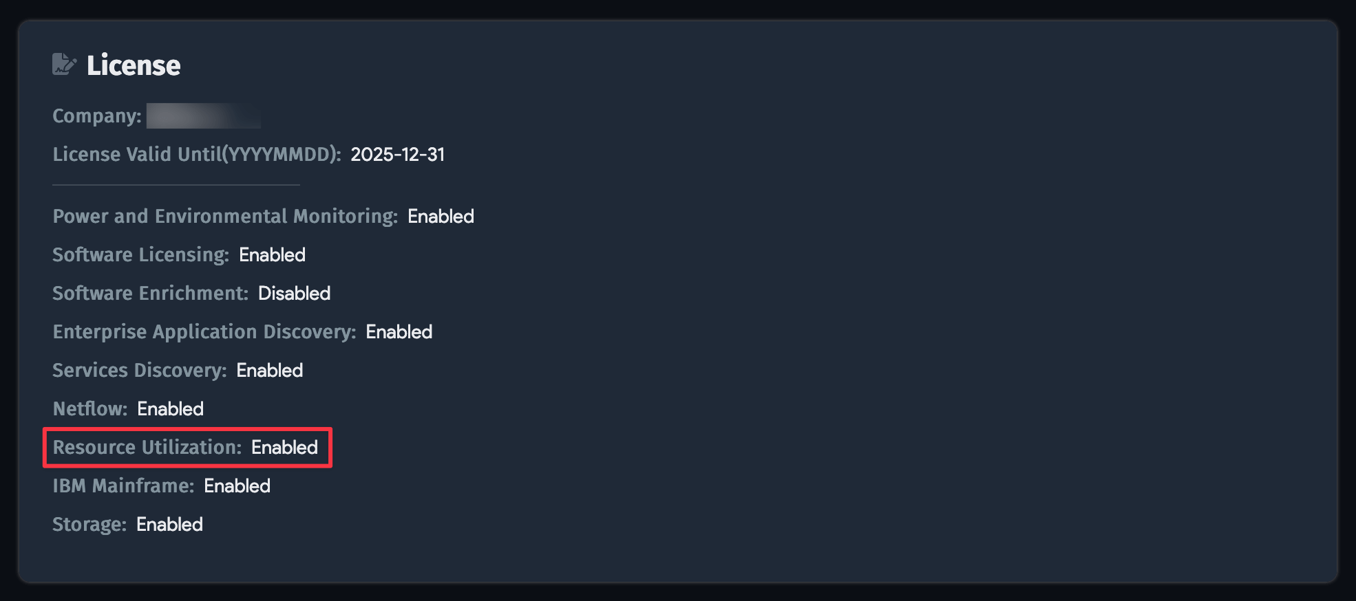 Resource Utilization license enabled
