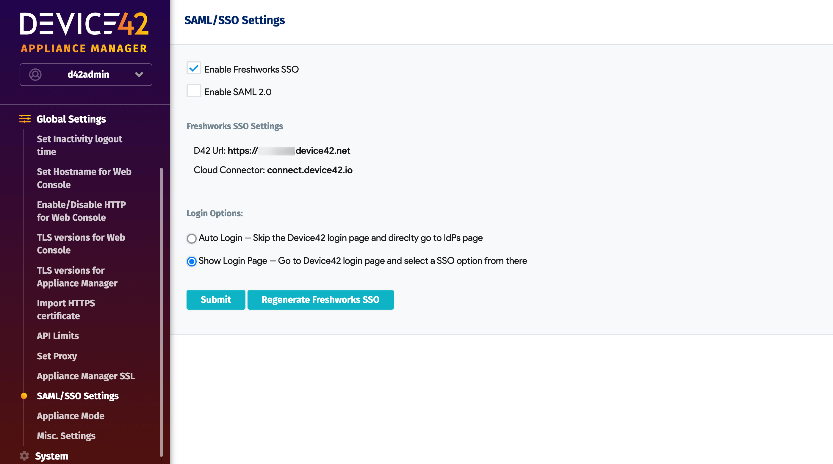 SAML/SSO settings
