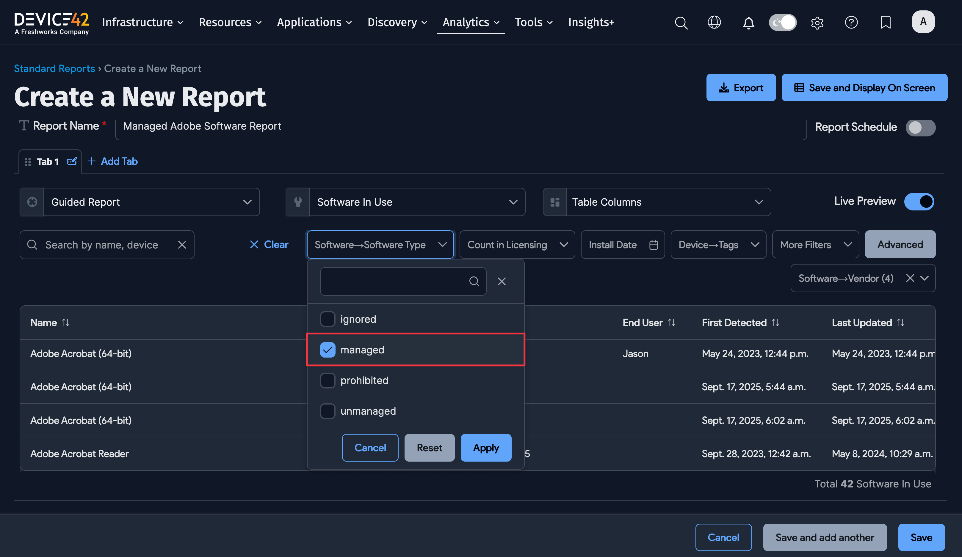 Apply managed type selection
