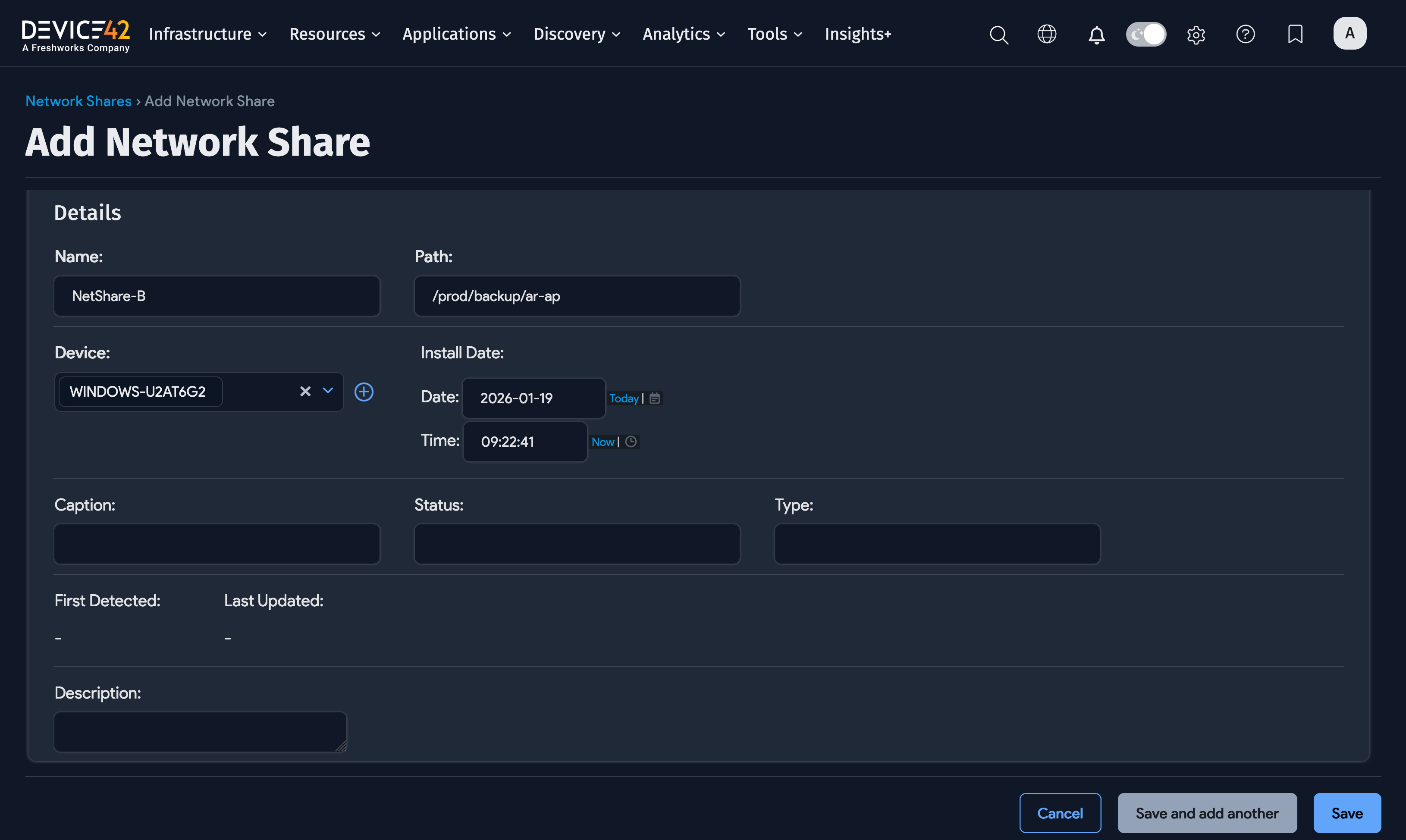 Network Shares actions