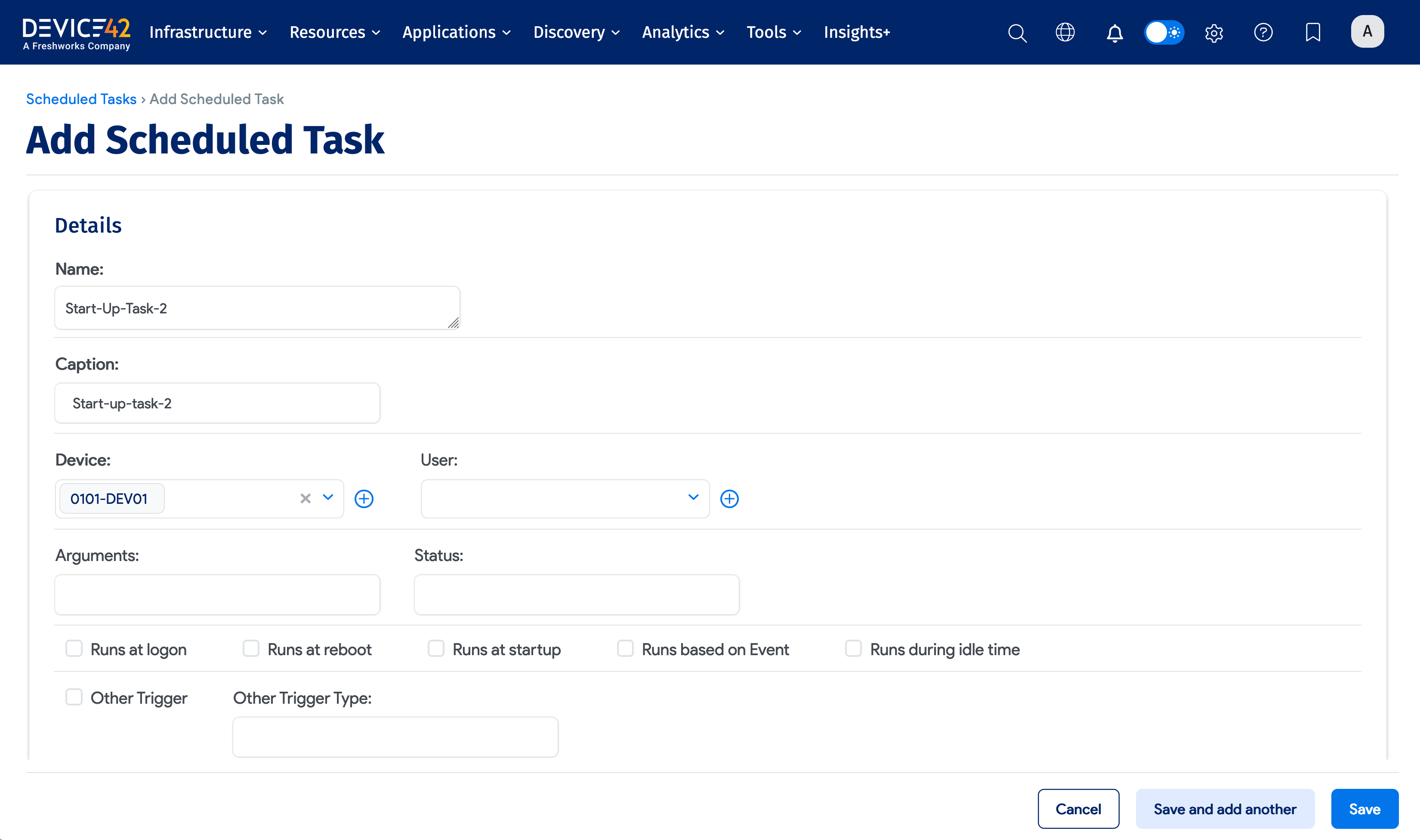 Service Instance Actions menu