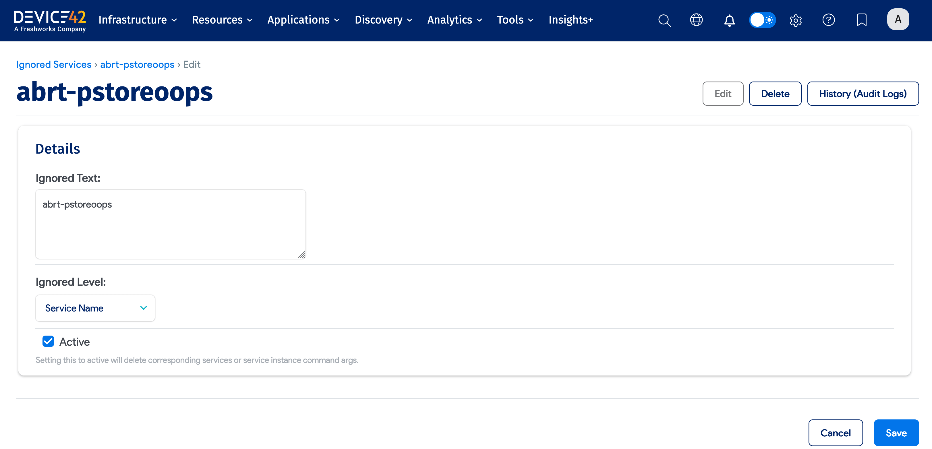 Edit Ignored Service