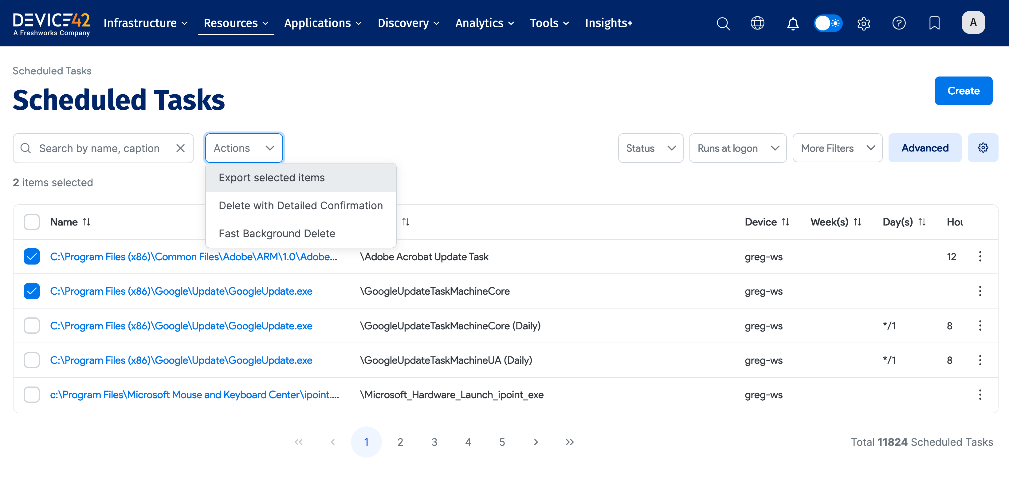 Service Instance Actions menu