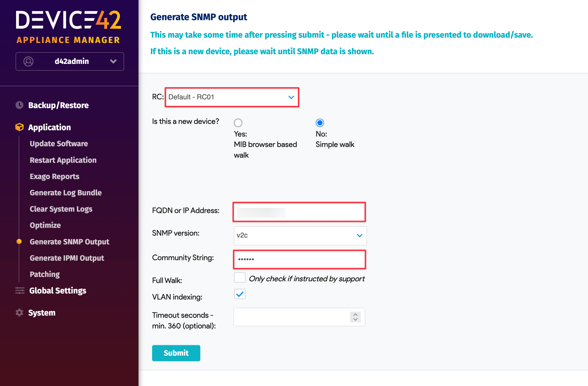 Collect SNMP walk Appliance Manager