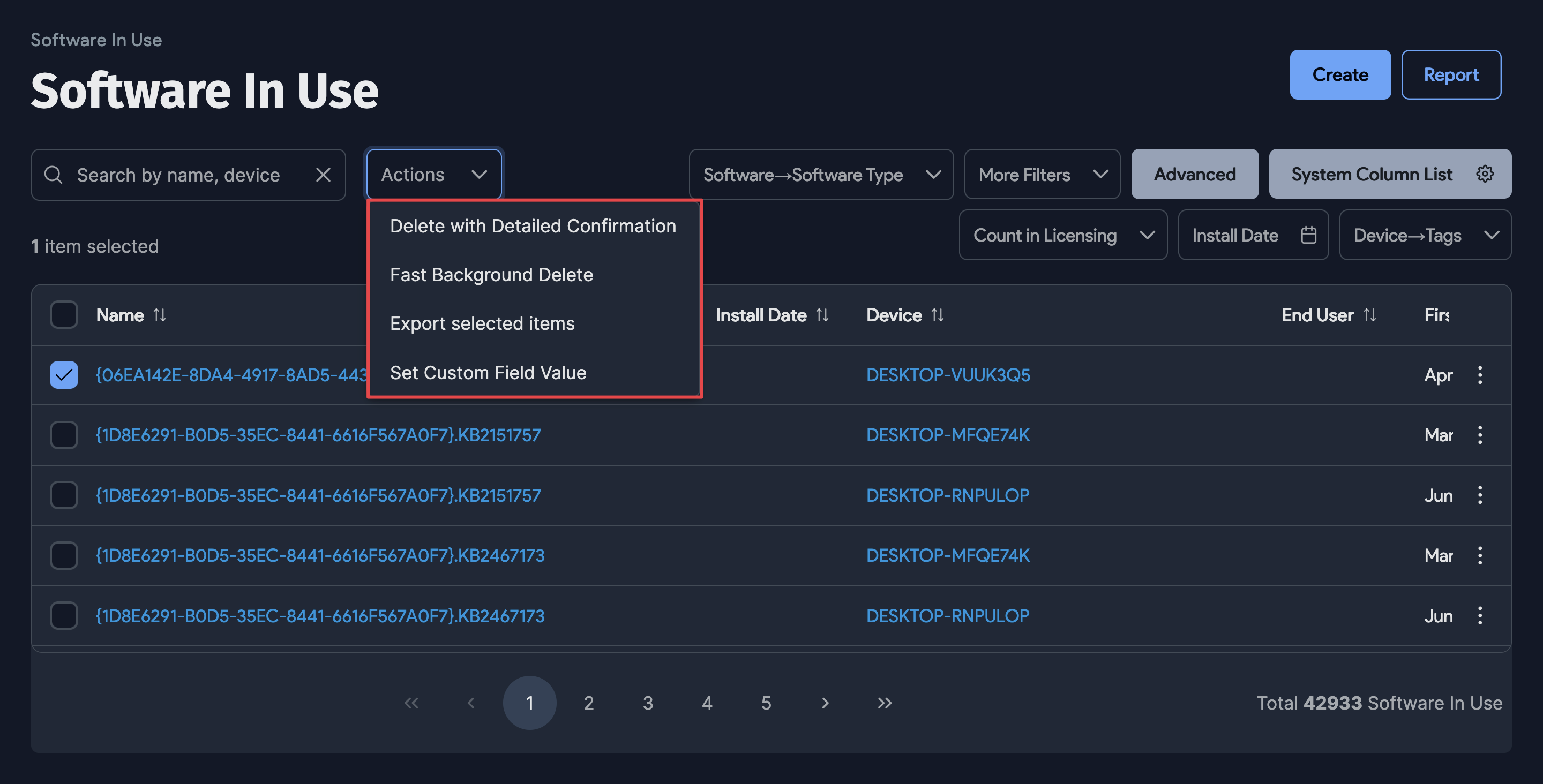 Software in use actions