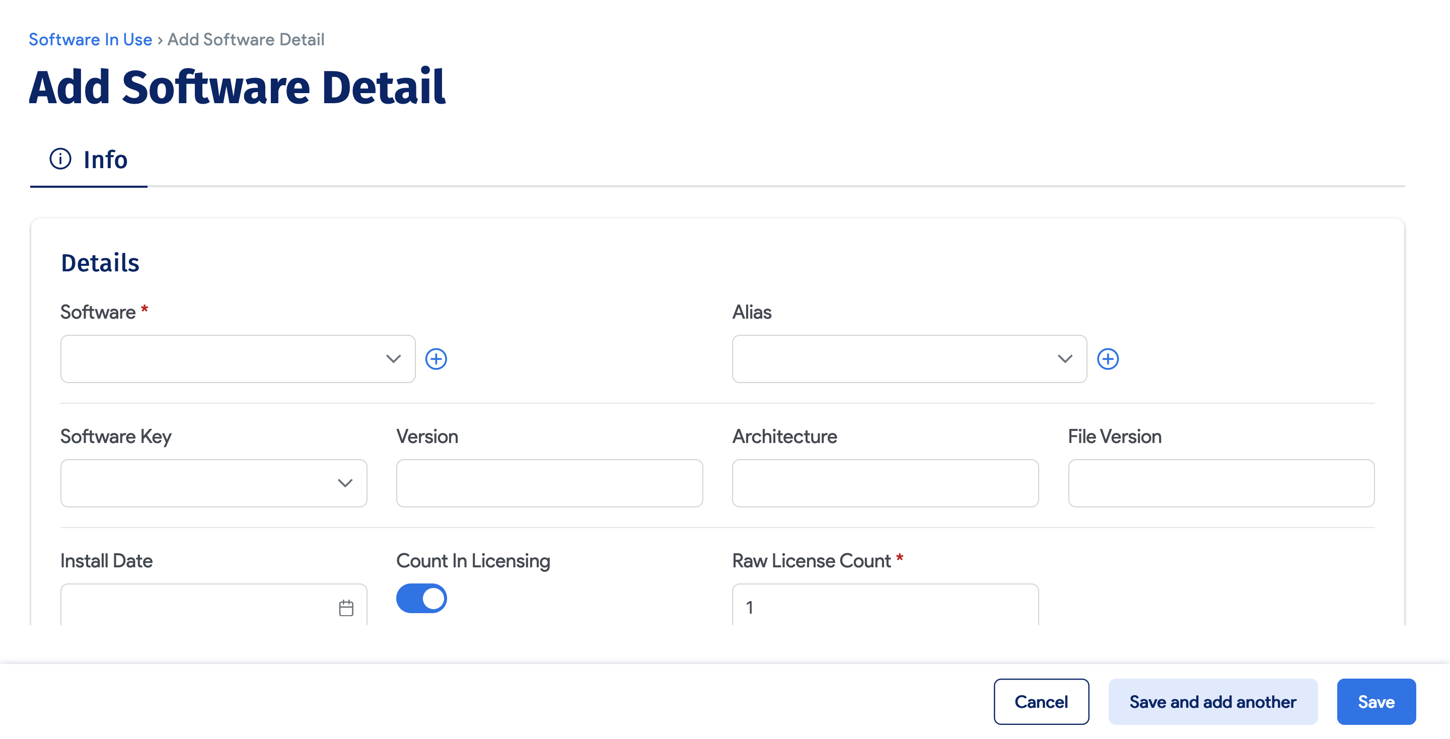 Add software in use form