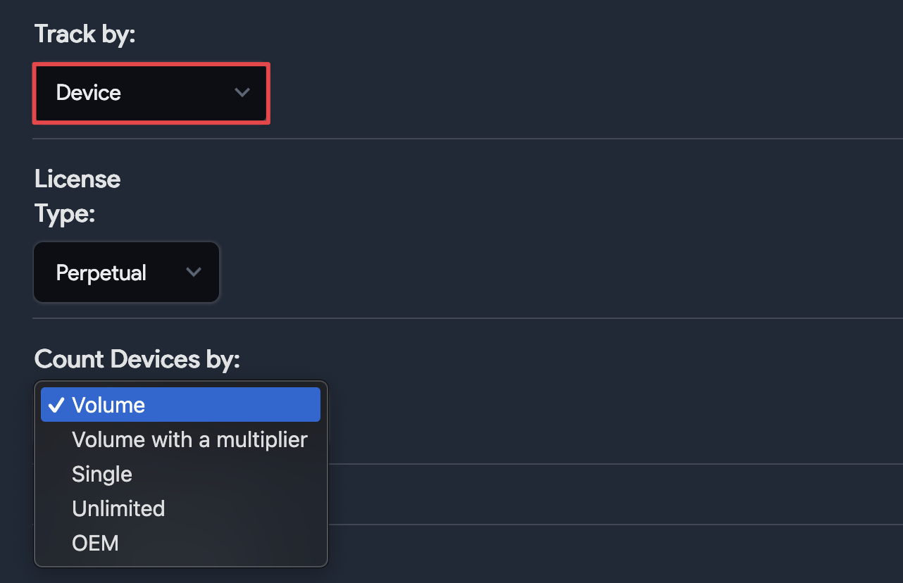 Count Devices by field options