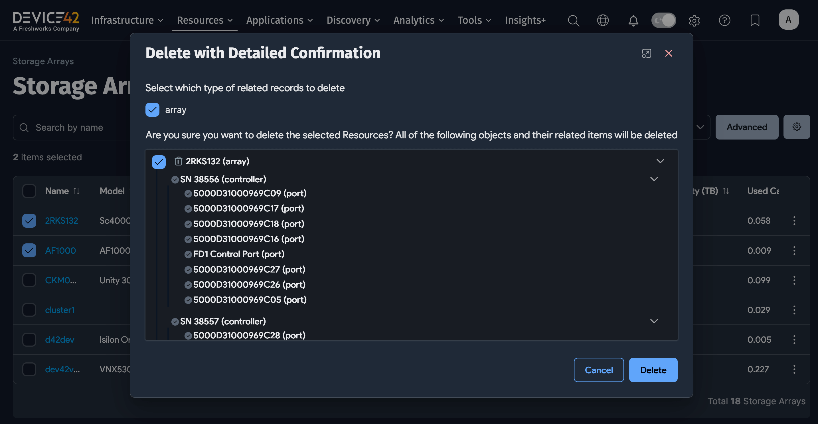 Storage array delete confirmation