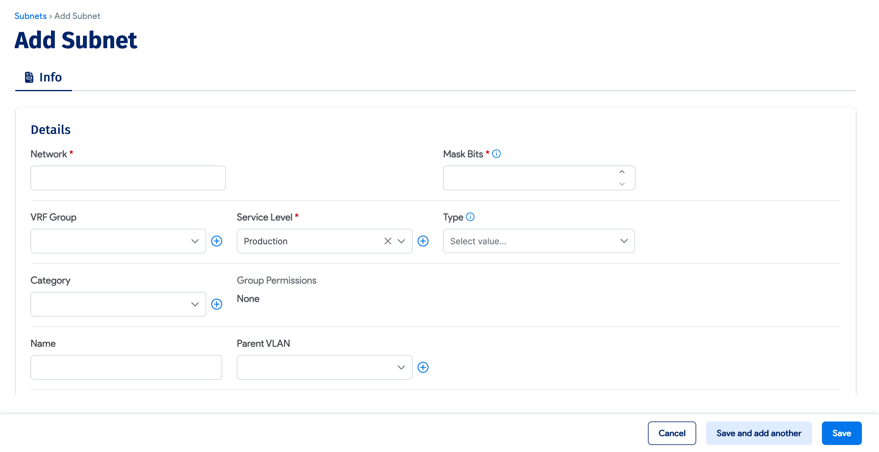 Adding/Editing a subnet