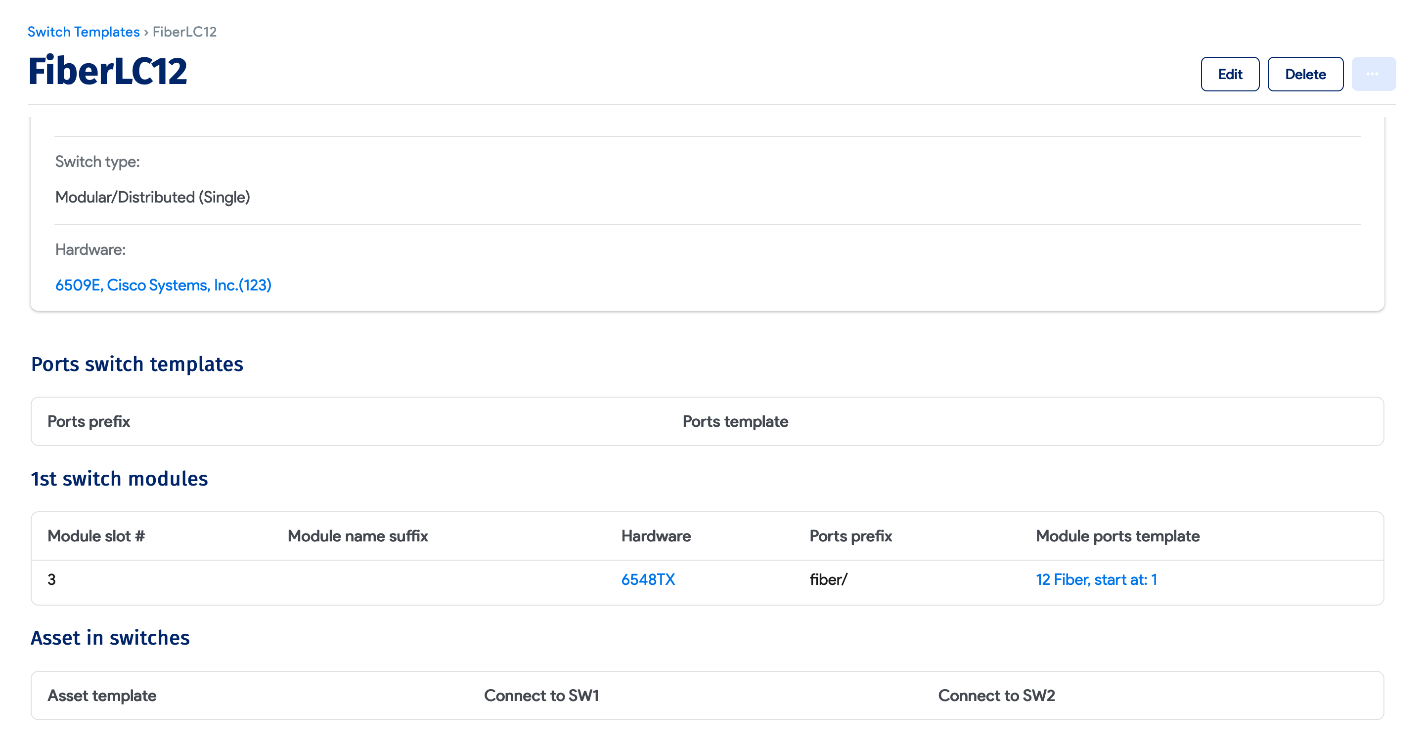Switch template extended properties for switch port