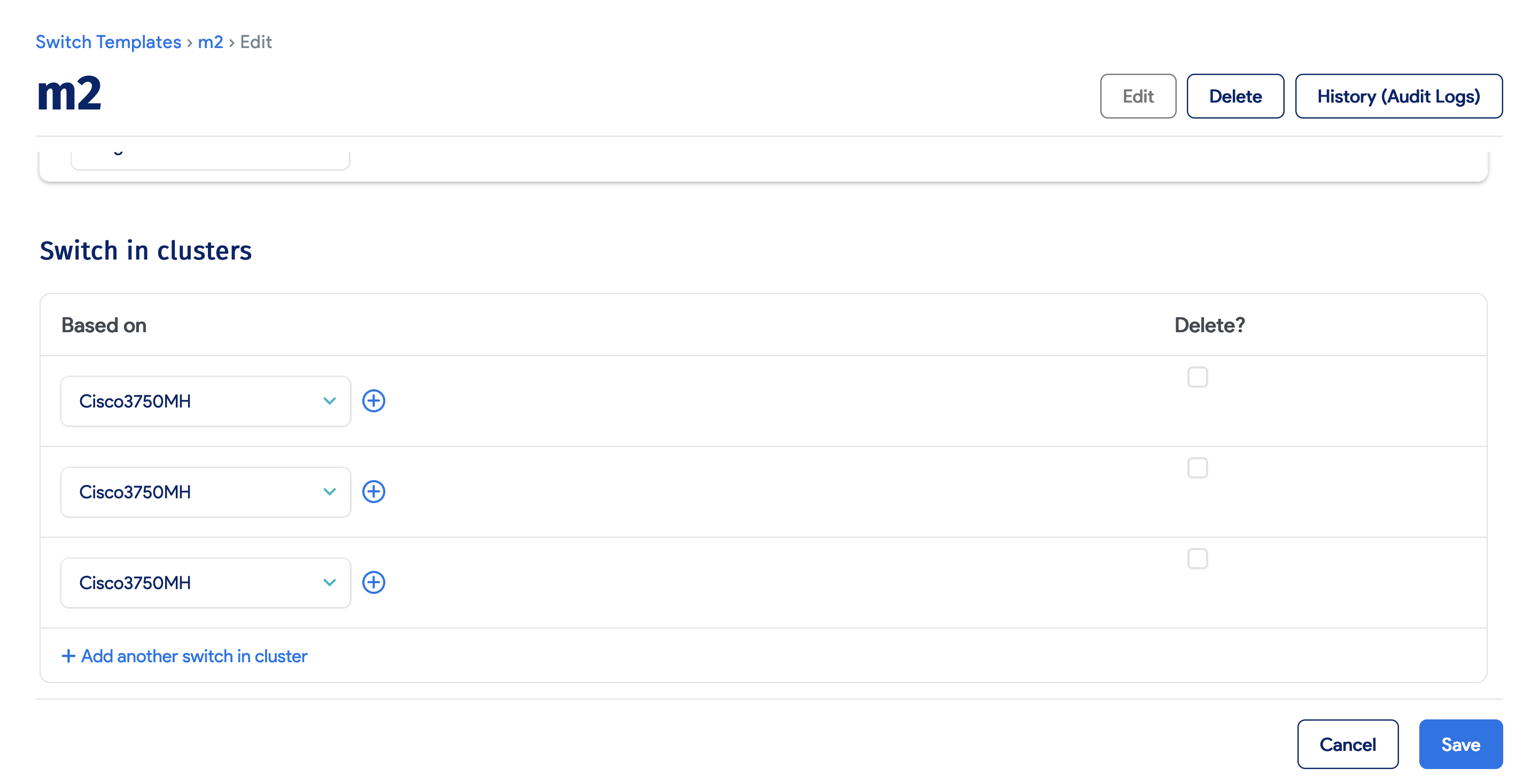 Switch template stacked switch