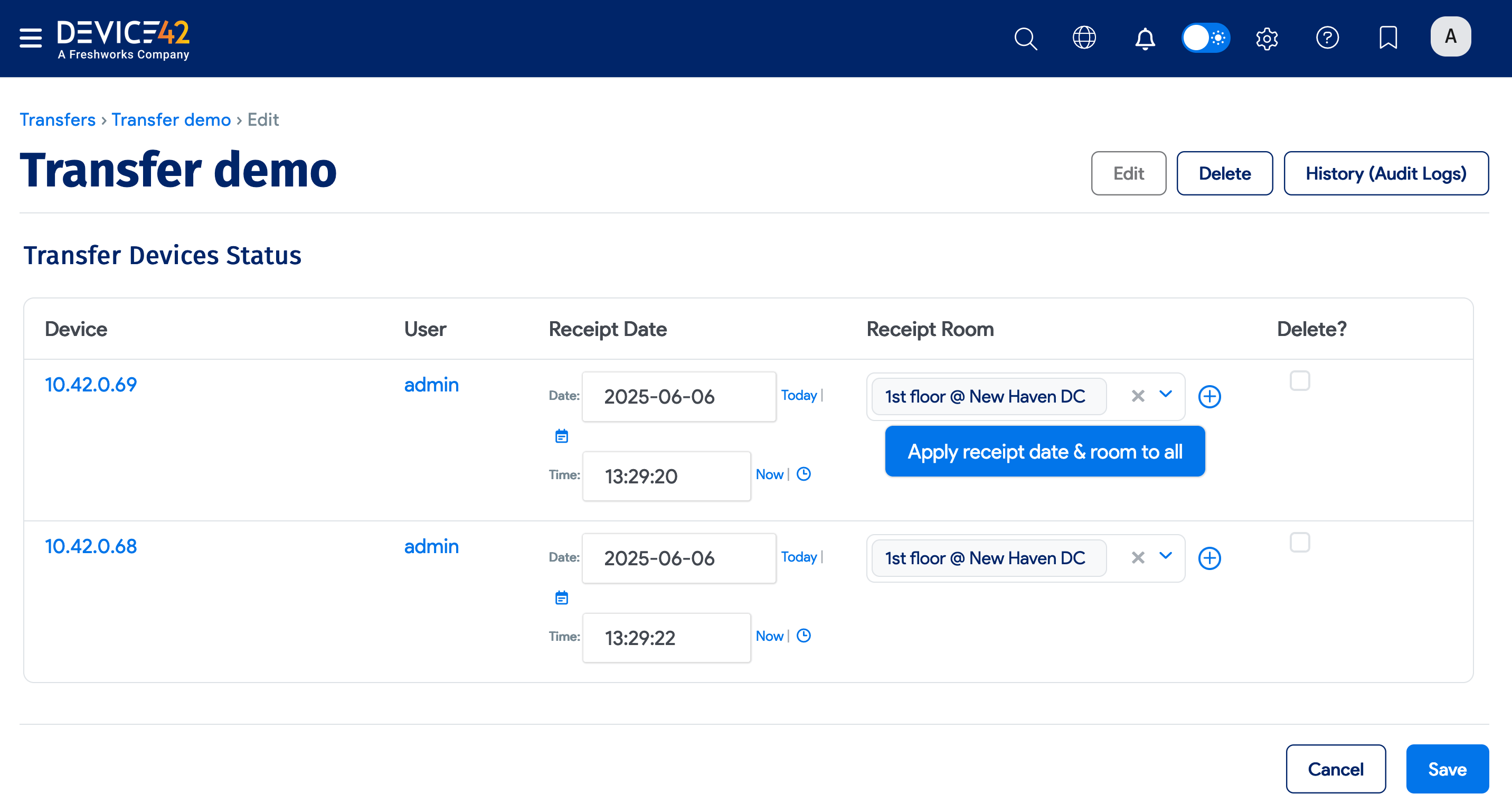 Add Receipt room and date