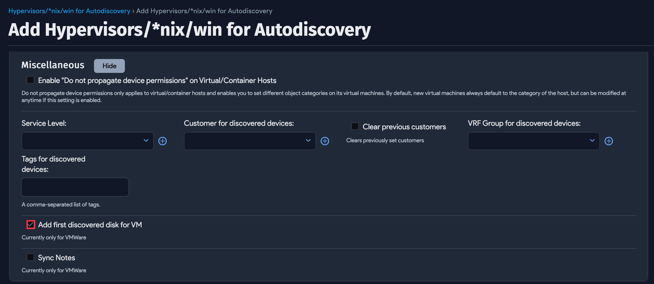 Miscellaneous options