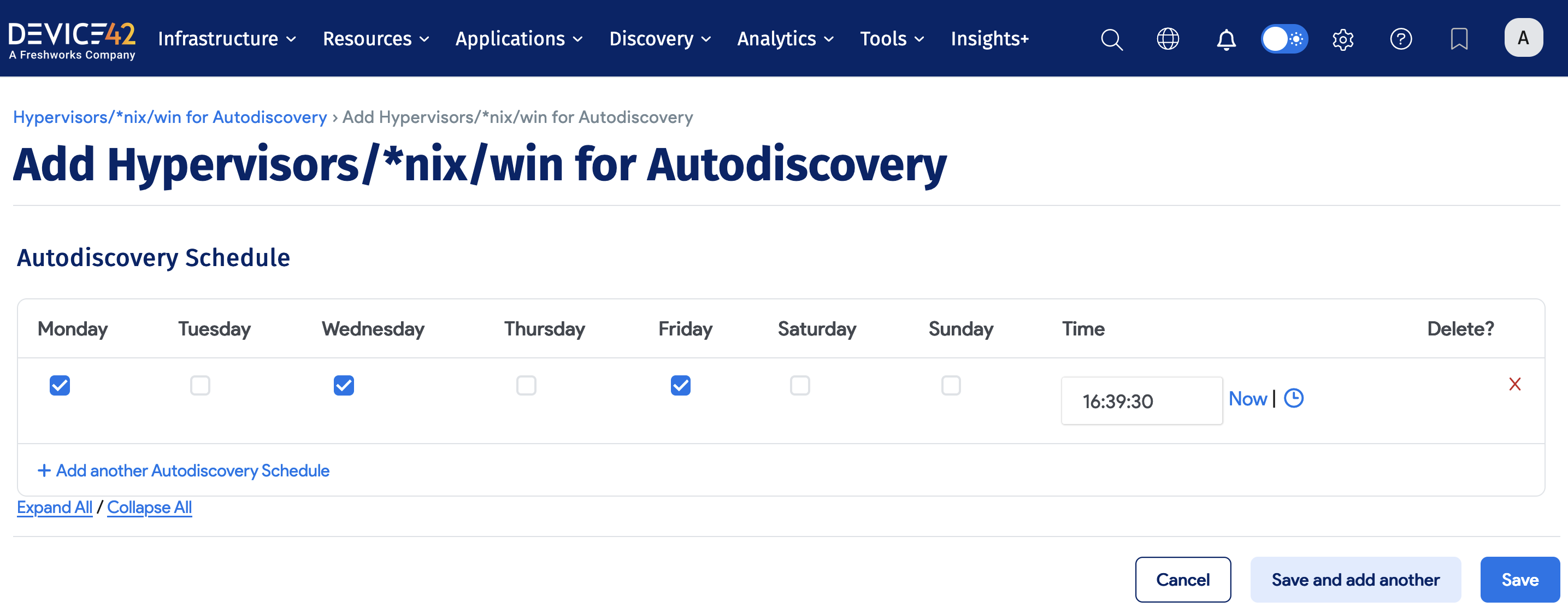 Autodiscovery schedule