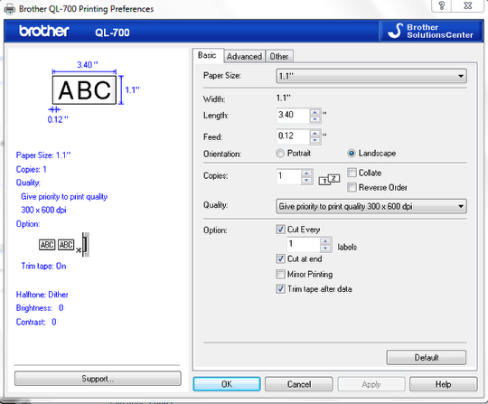 QR code print settings