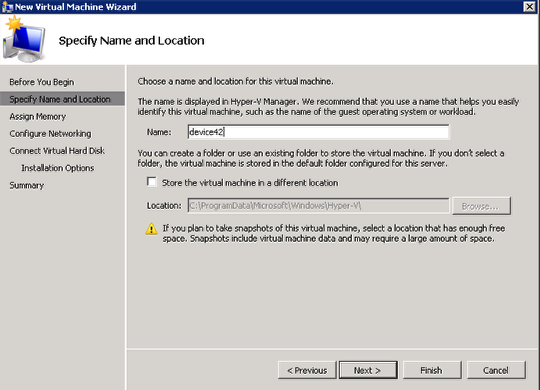 Specify Name and Location