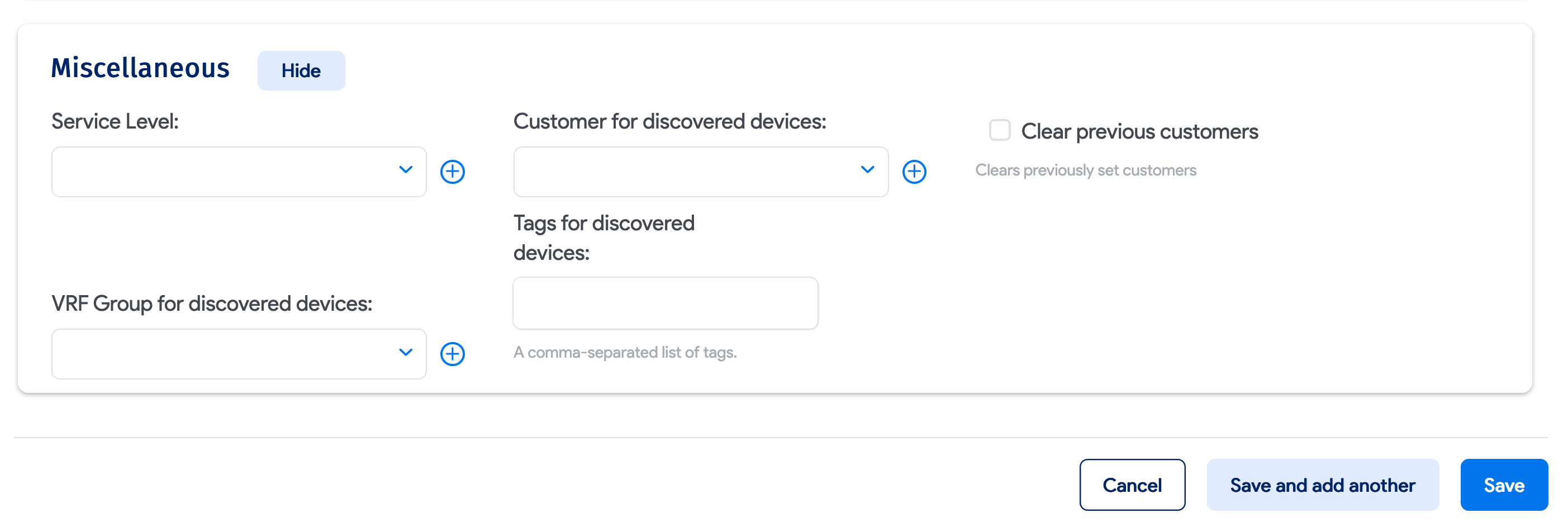 Miscellaneous options