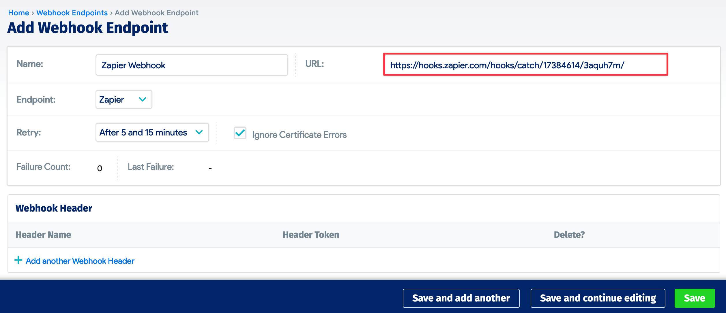 Add webhook endpoint form
